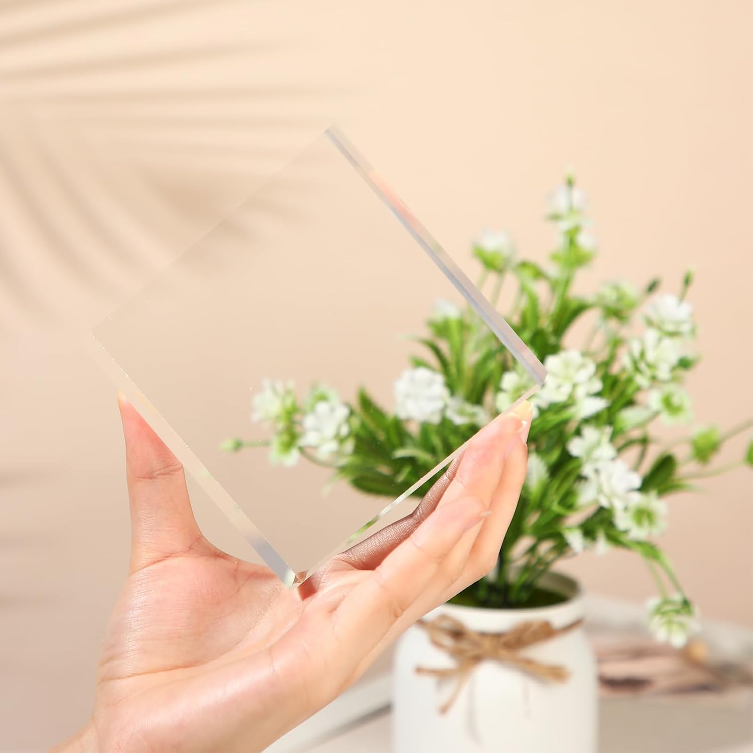 16 Pcs Clear Acrylic Blocks Square Display Block Clear Polished Cube Acrylic Jewelry Display Stand Ring Showcase Holder