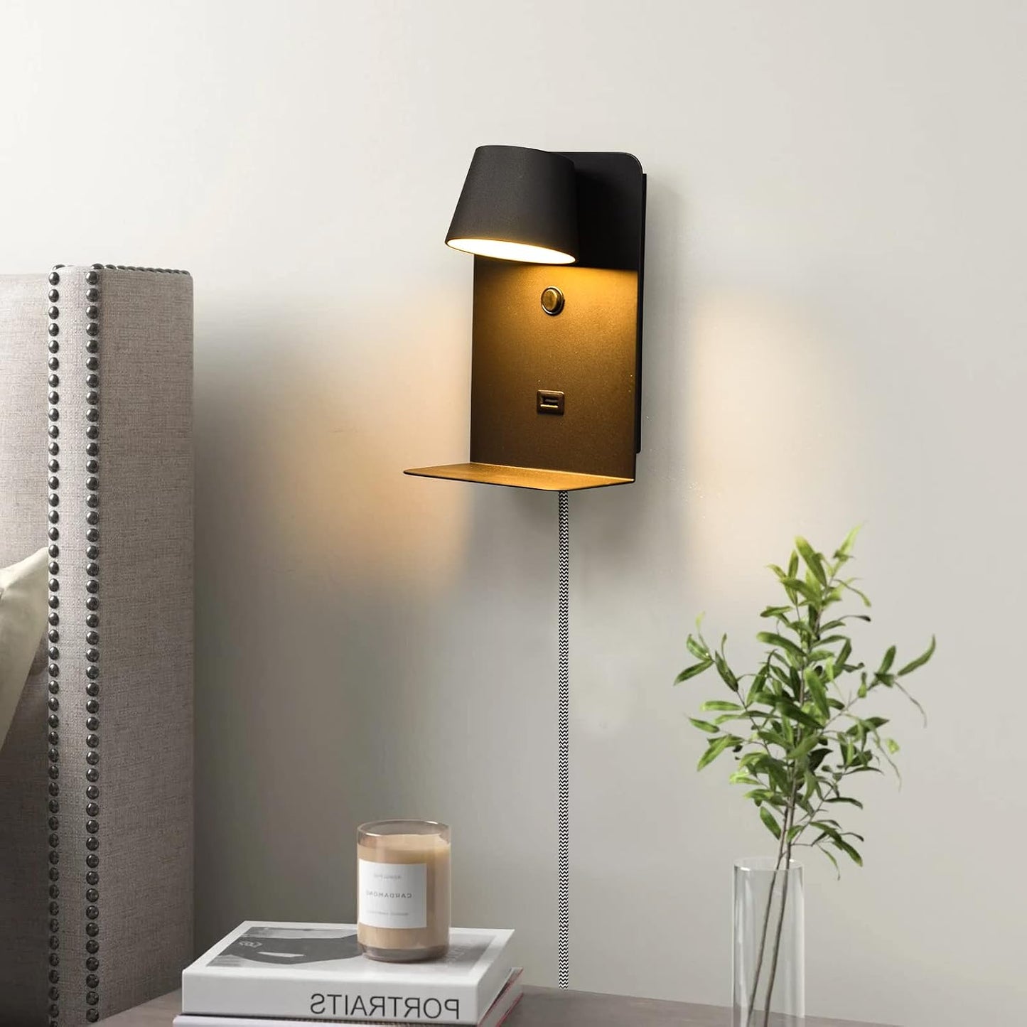 Modern Rotatable LED Reading Plug in Wall Sconce for Bedroom, Black,(Small) | Sturdy all-metal construction, energy