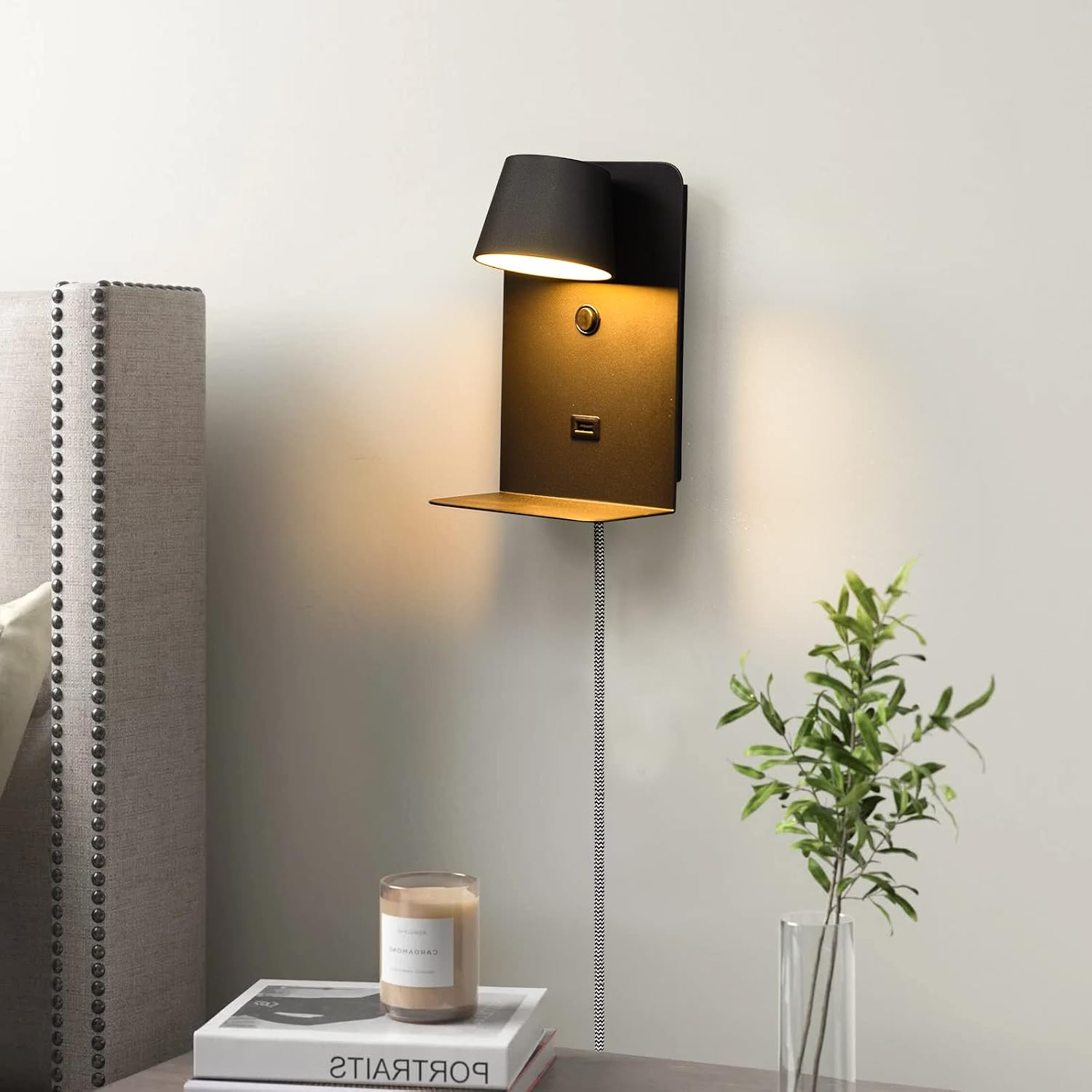 Modern Rotatable LED Reading Plug in Wall Sconce for Bedroom, Black,(Small) | Sturdy all-metal construction, energy
