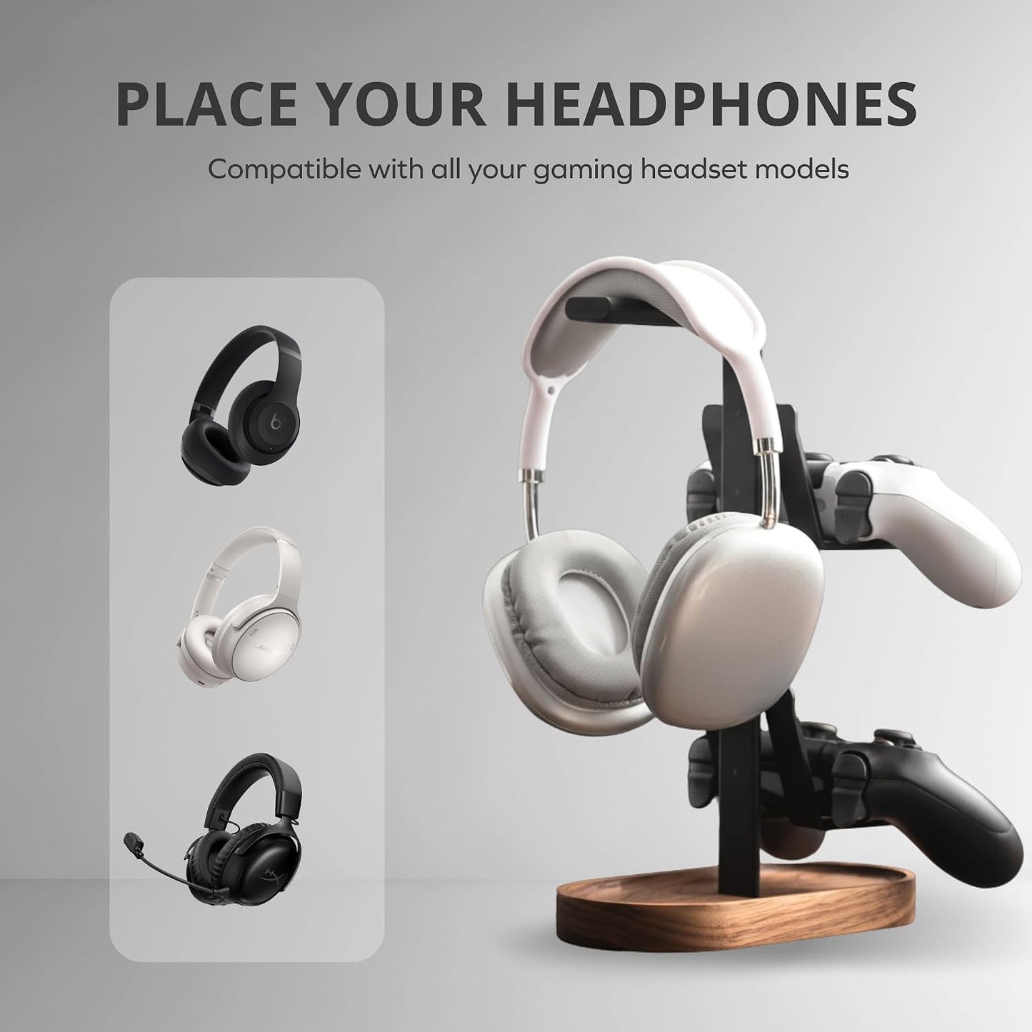 muso wood 2-in-1 Gaming Controller Stand, Headphone Holder, Desktop Headset Stand for Game Controllers and PC Earphone