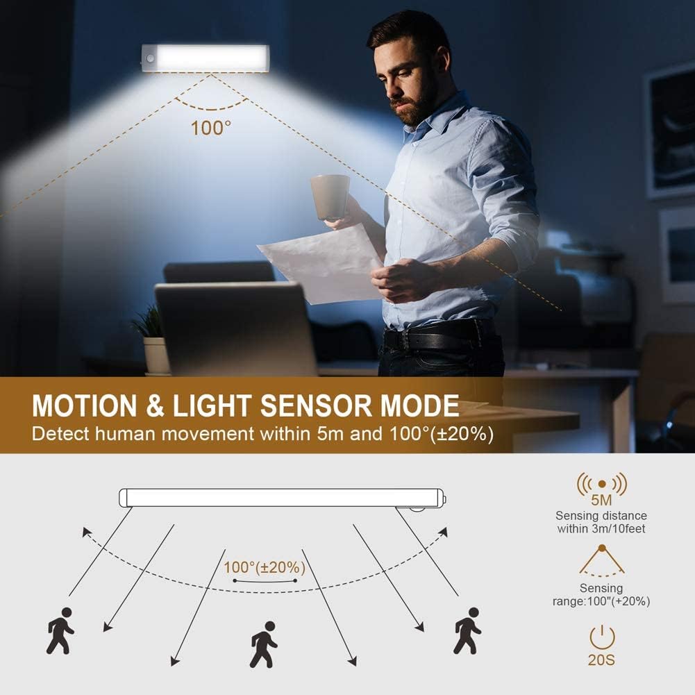 2 Pack Under Cabinet Lighting with Motion Sensor - 30 LED 10 Inch, Wireless USB-C Rechargeable Magnetic for Kitchen