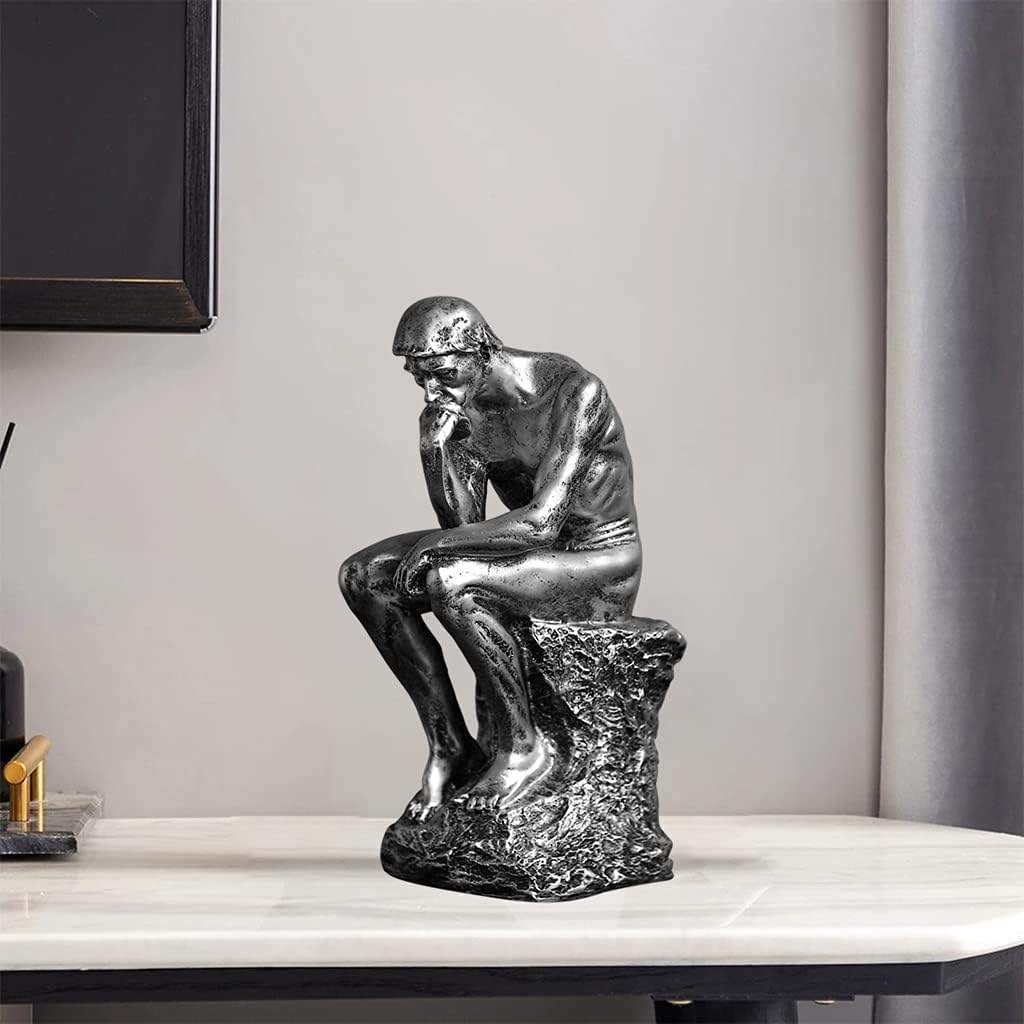 Resin Thinker Statue Thinker Figurine Thinking Man Sculptures / Silver