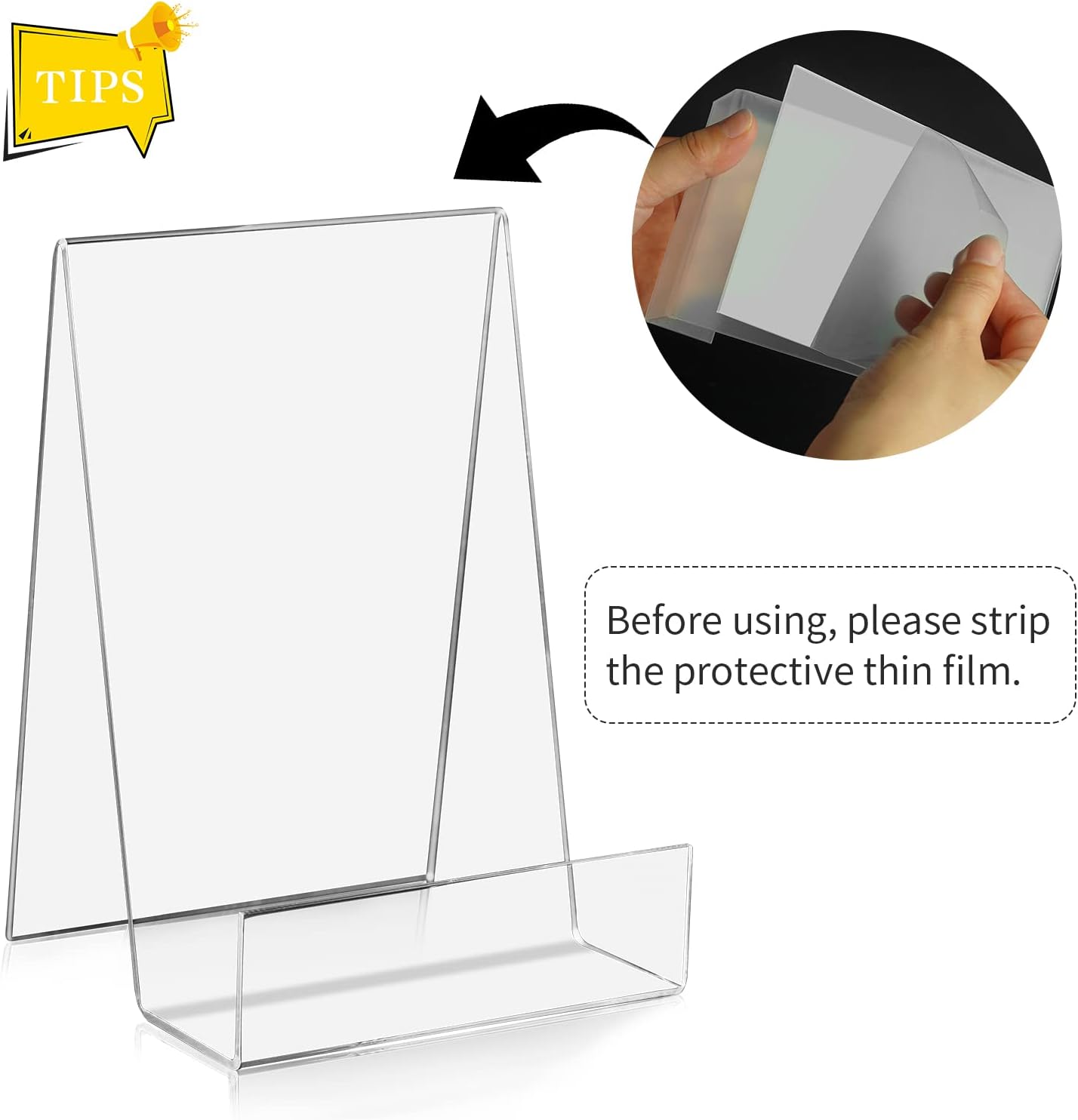 ZOEY Acrylic Book Stand with Ledge Clear Display Easels Plate - 10 Pack Book Holder Easel Stand for Books Display