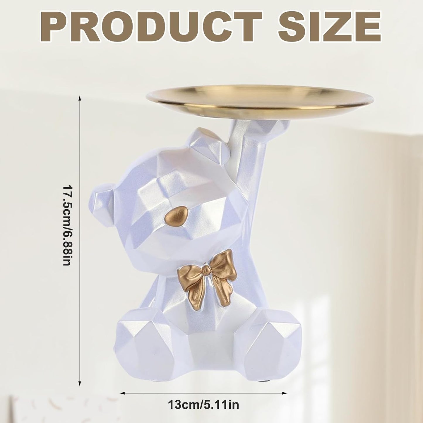 2025 New Geometric Bear Storage Tray Resin Lovely Nordic Bear Sculptures Keys / Shiny Style-white