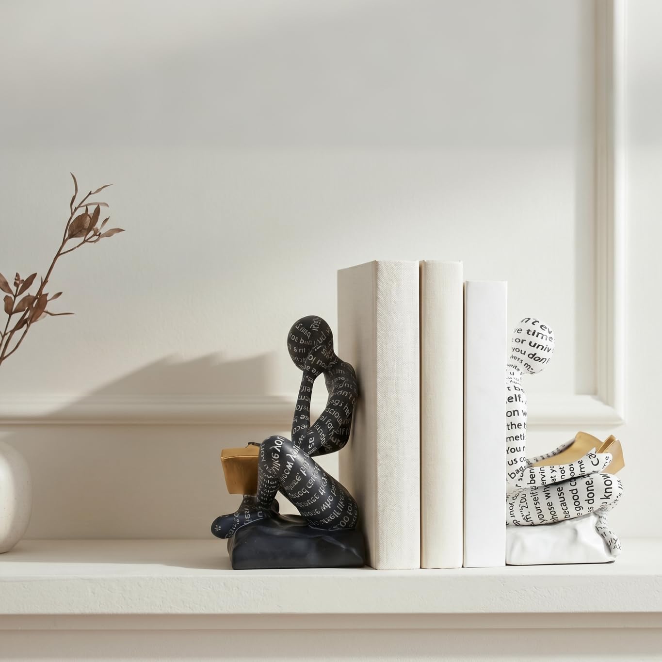 Thinker Bookends / Decorative Book Ends / White & Black