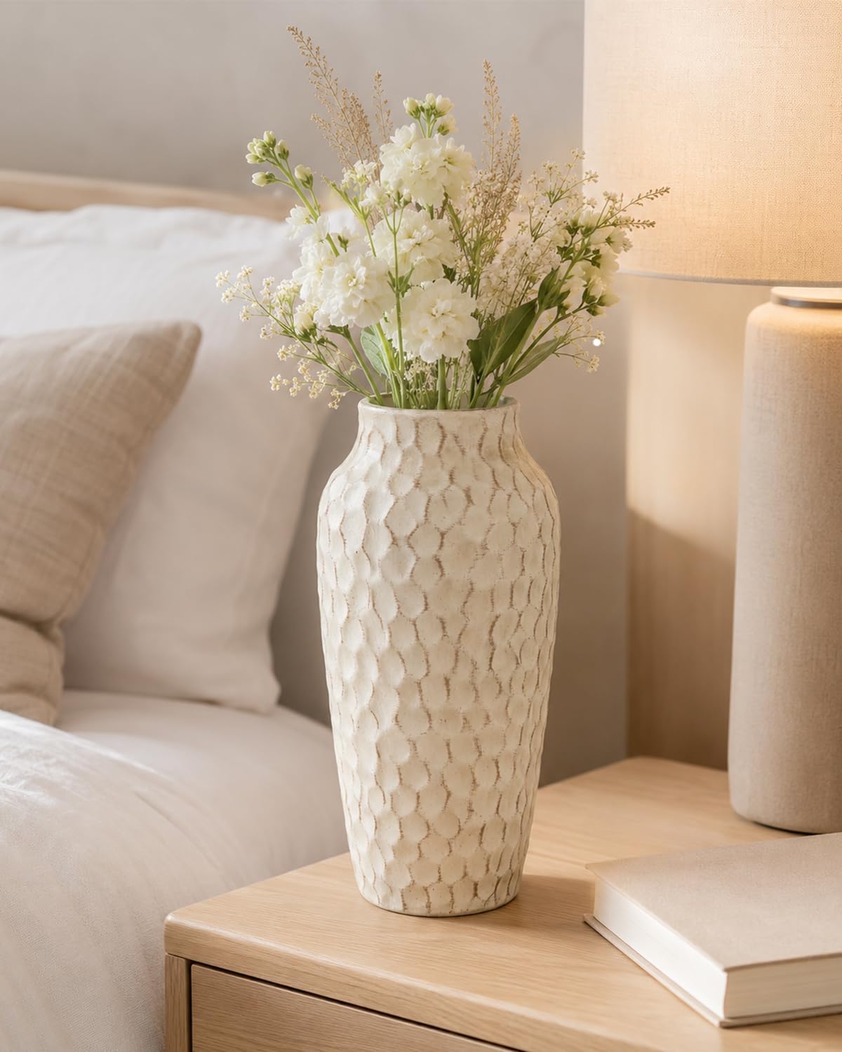 Ceramic Vase / Large Rustic Textured Decorative Vase for Farmhouse Home Decor / Yellow / 12.4 Inch