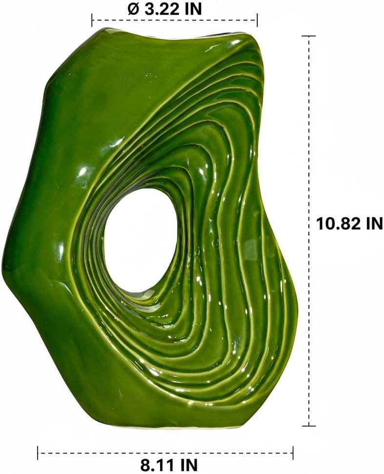 Donut Ceramic Vase / Green / 11 Inch