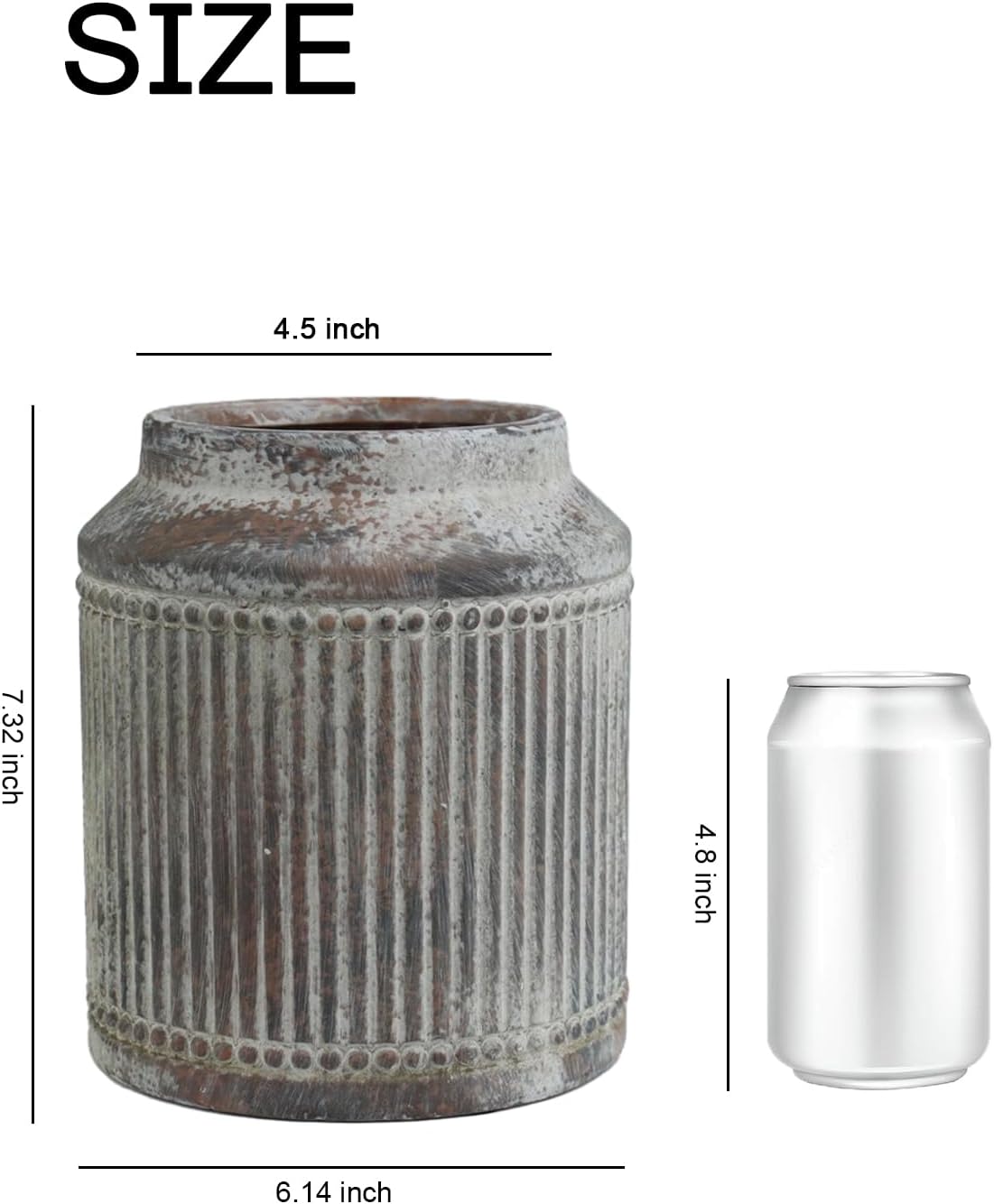 Ribbed Ceramic Vase / Gray / 7.32 Inch