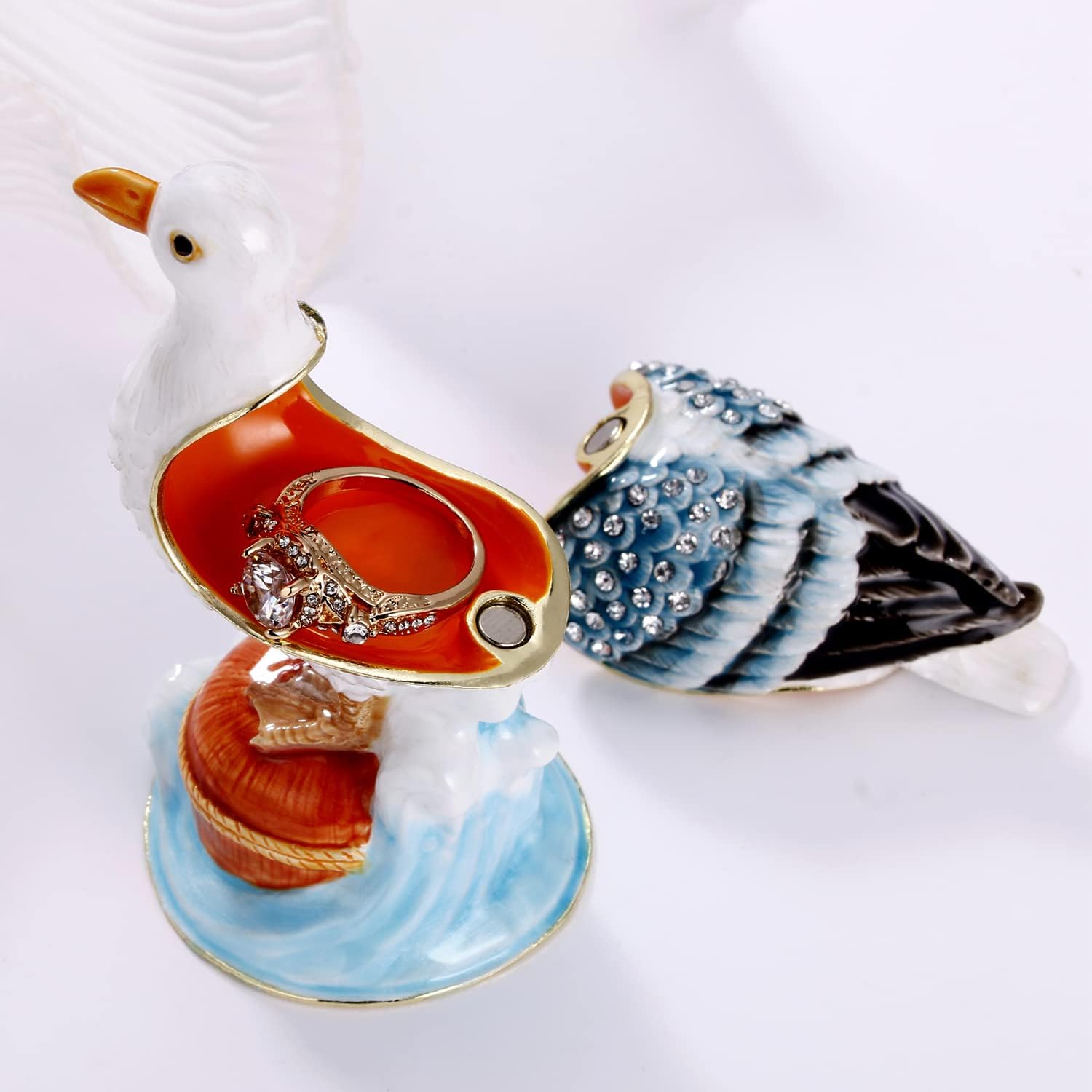 Unique Figurine / Hinged Jewelry Organizer for Ring Earrings / White Seagull