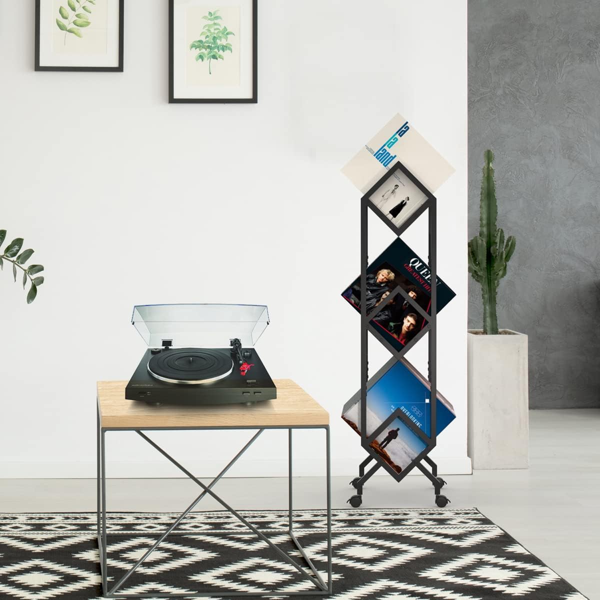 Mobile Vinyl Record Storage Rack, LP Storage Shelf, Record Holder for Albums, Magazine Display, Book and Files