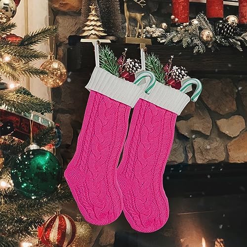 Nanou 18” Knitted Christmas Stockings, 1 Pack, Rose Pink Body & Ivory Cuff