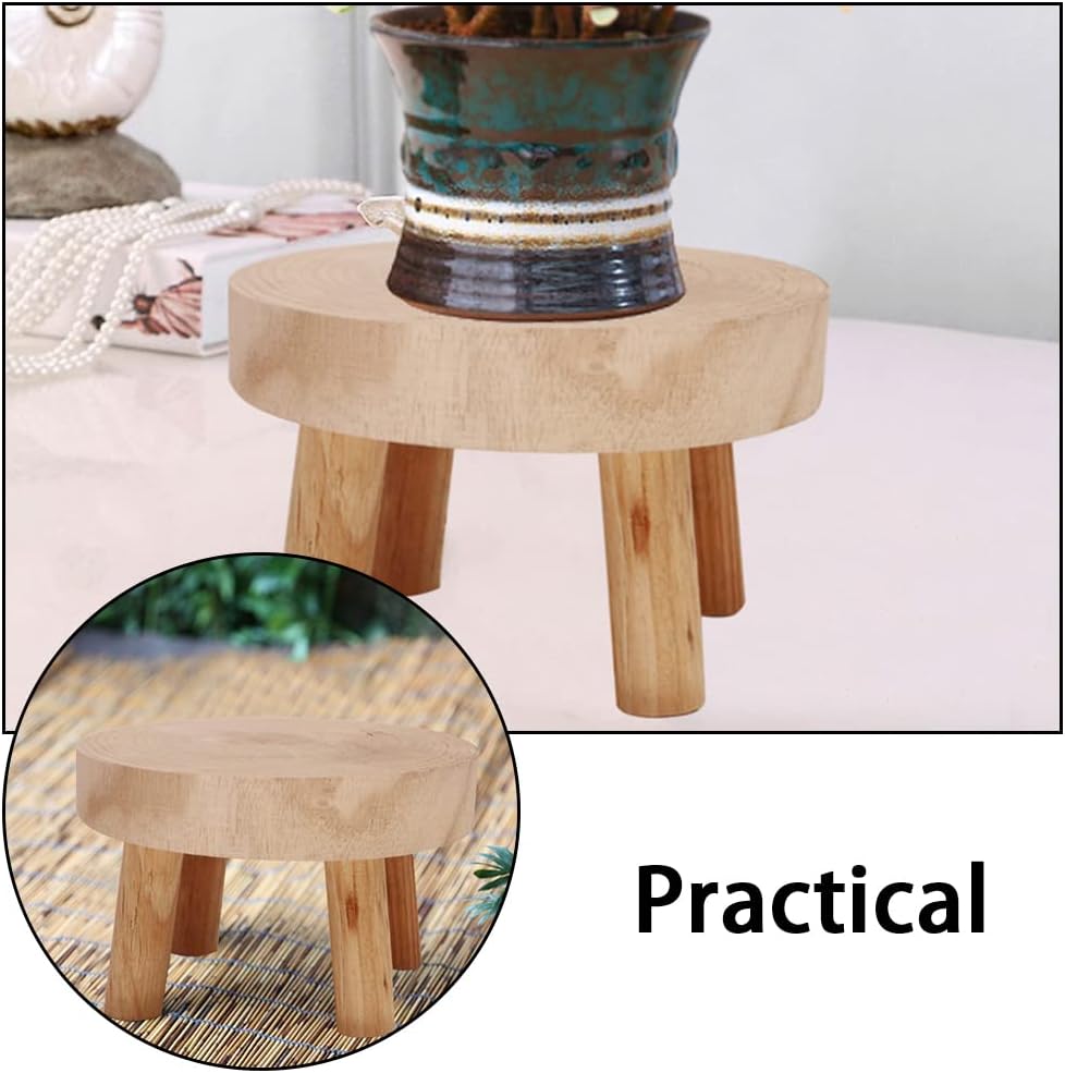 Small Solid Wood Garden Plant Pot Riser Display Stands Flower Pot Holder Indoor Round / 5.5 Inch