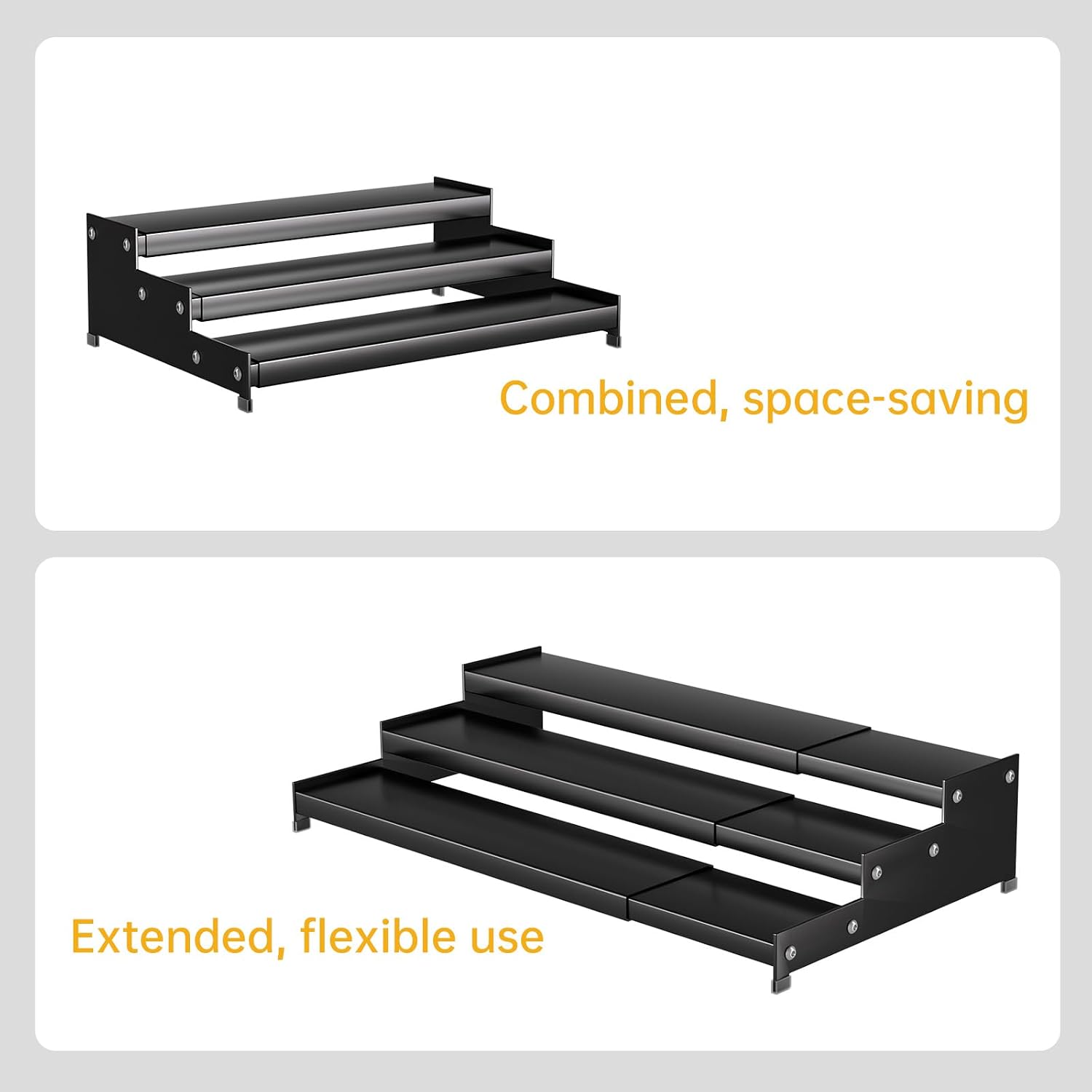 Expandable Carbon Steel Spice Rack Organizer for Pantry, Adjustable 3-Tier Ladder Shelf,Holds Up to 24 Cans,Kitchen