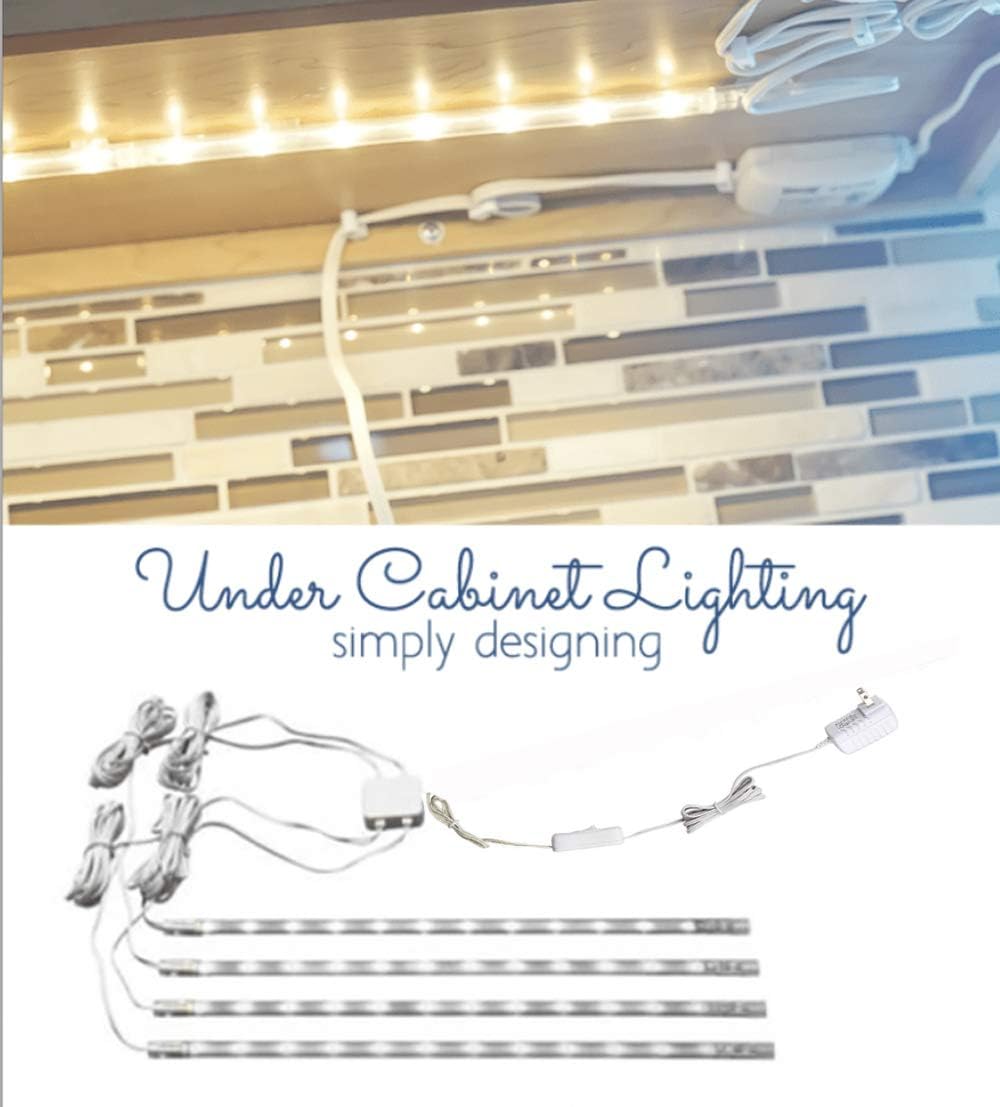 Cefrank Display Lights, 16" LED Light Bar, 4-Pack Linkable Warm White Kit | Ultra Thin Plug in Light Bar for Bookshelf