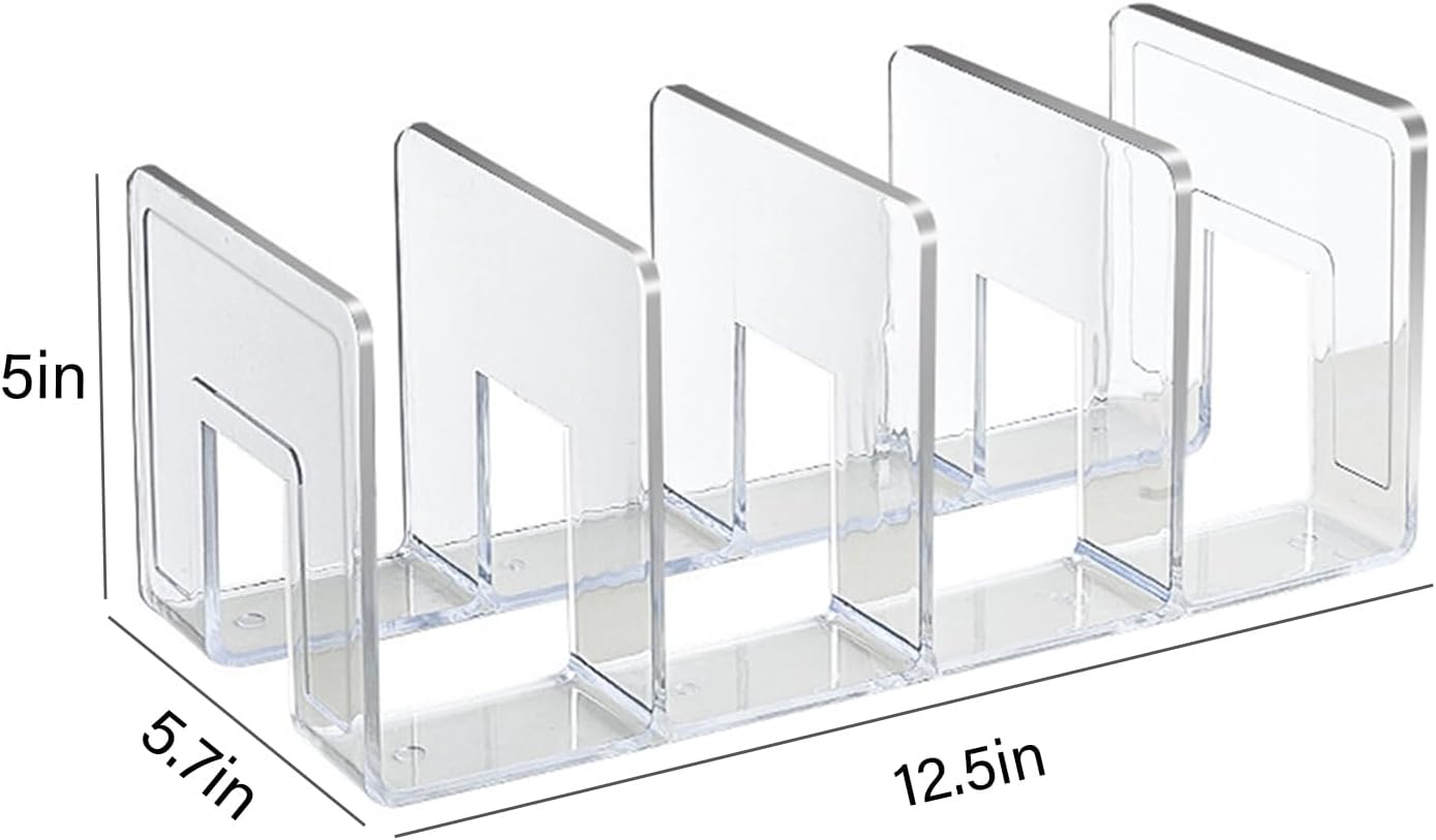 2PCS Acrylic File Organizer for Desk, Desktop Document/Mail Organizer, 4 Compartments Plastics Invisible Bookshelf