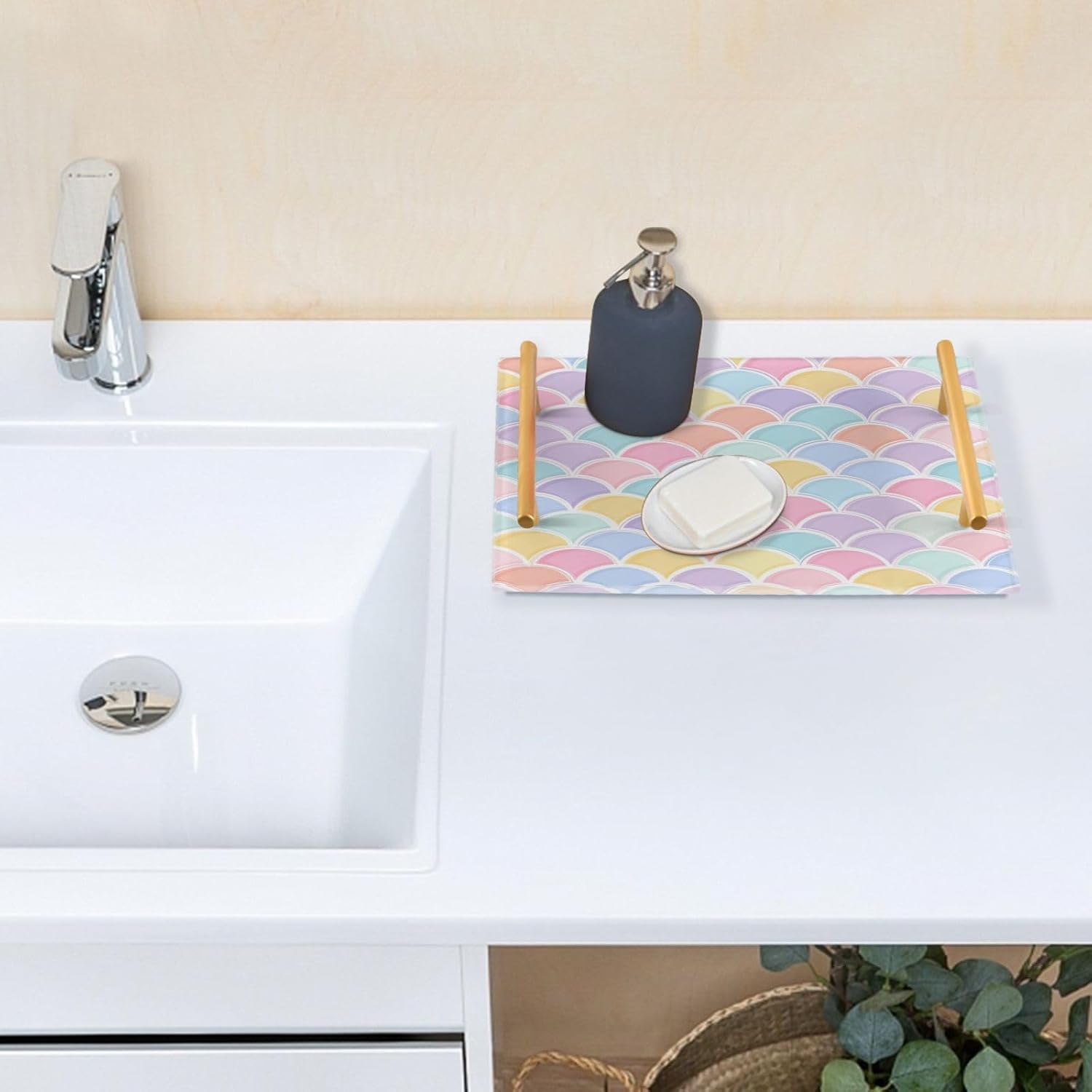 Serving Tray / Handles Bathroom Tray Vanity Trays / Rainbow Mermaid Scale