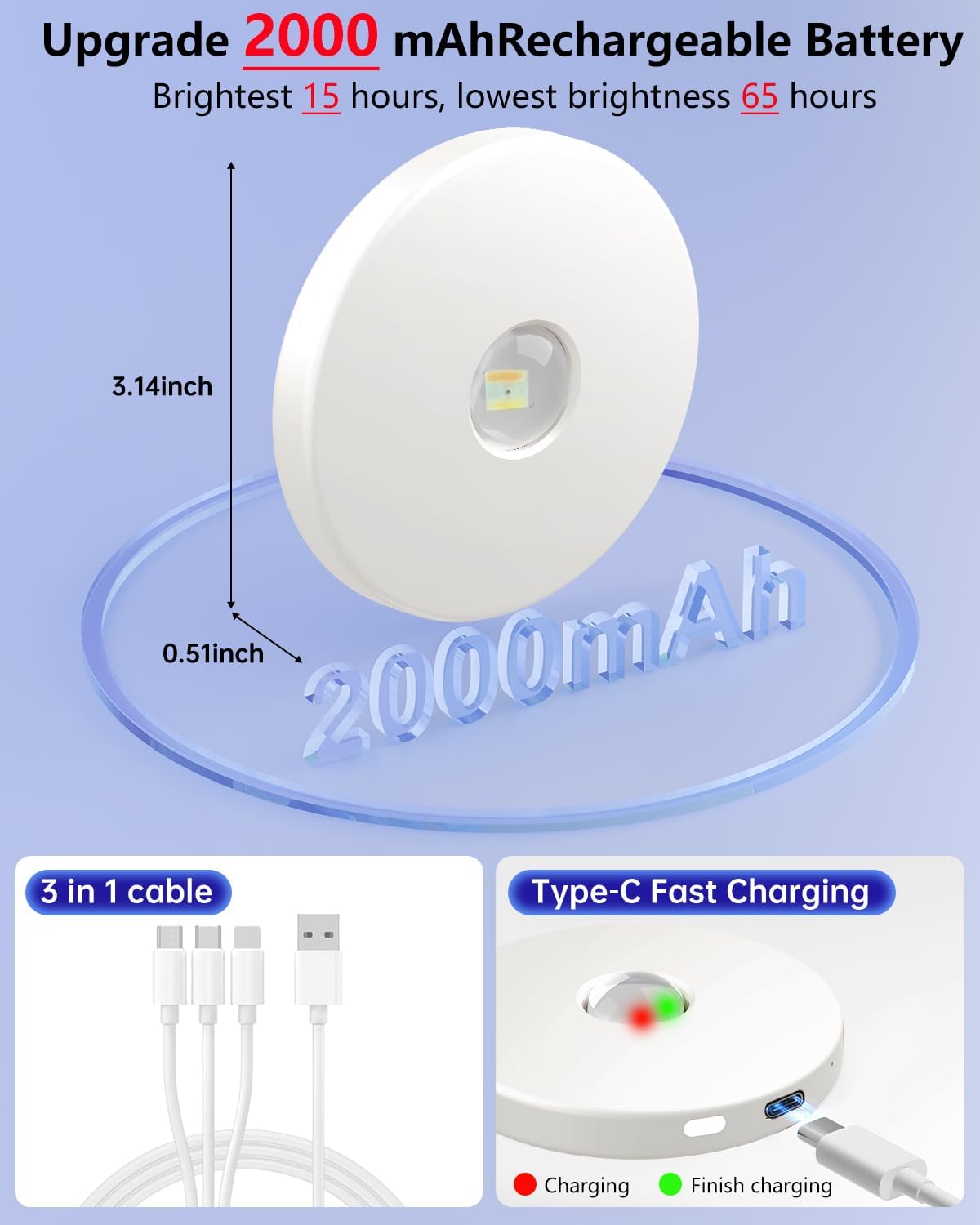 Puck Lights with Remote, 2000mAH Battery Operated, Rechargeable Shelf Light, Wireless,Color Changing Magnetic Light