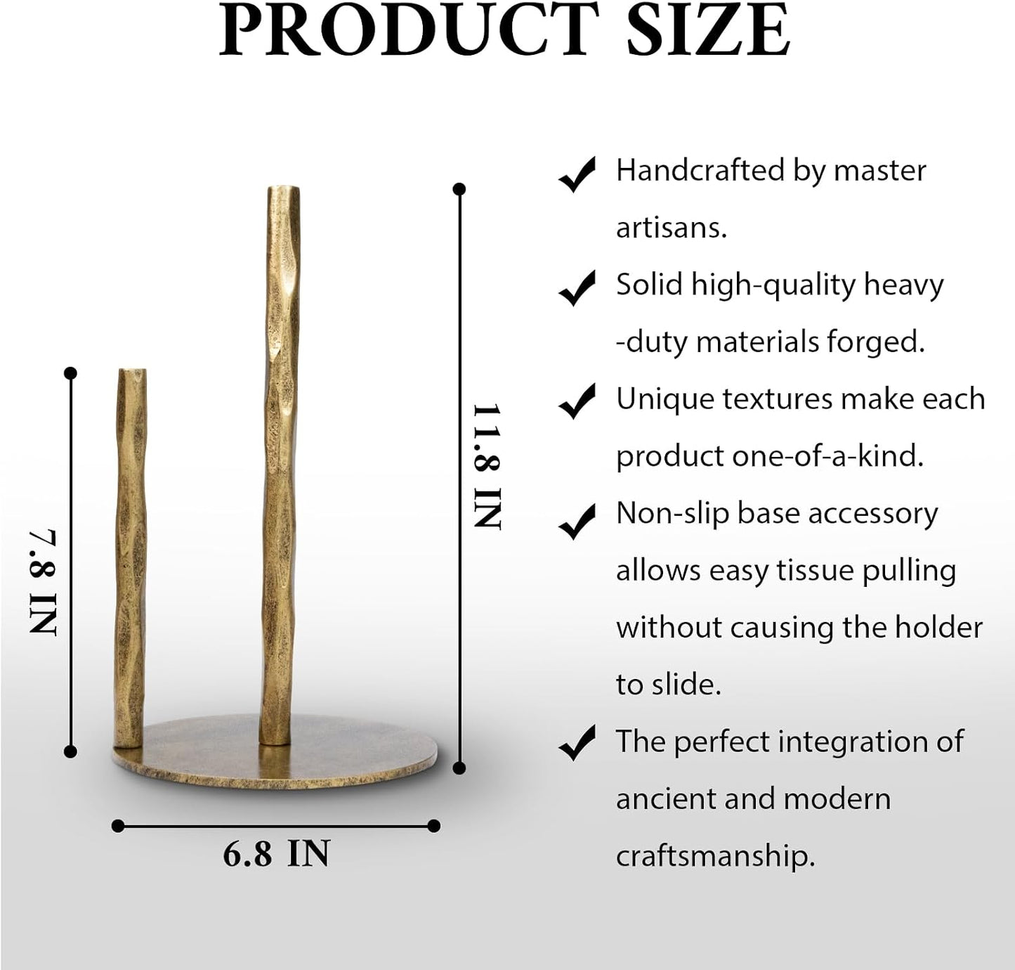 Paper Towel Holder, Hand-Forged Vintage Gold Paper Towel Stand Holder, Kitchen Heavy Duty Solid Metal Countertop Roll