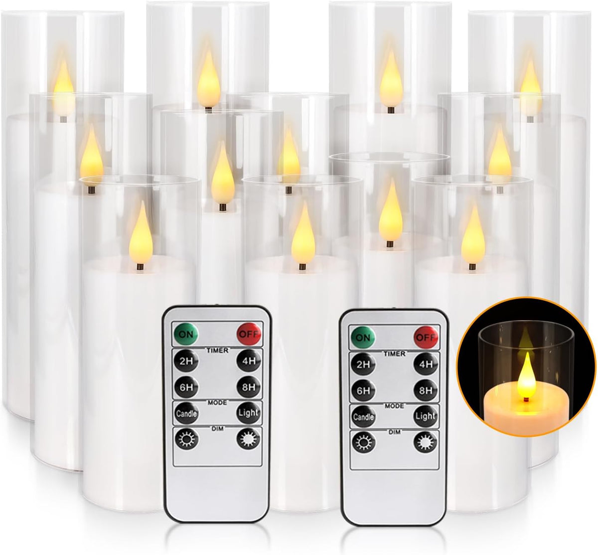 12-Pack White Acrylic Flameless LED Candle Set with Timer Remote Control—Ideal for Home Decor, Valentine's Day