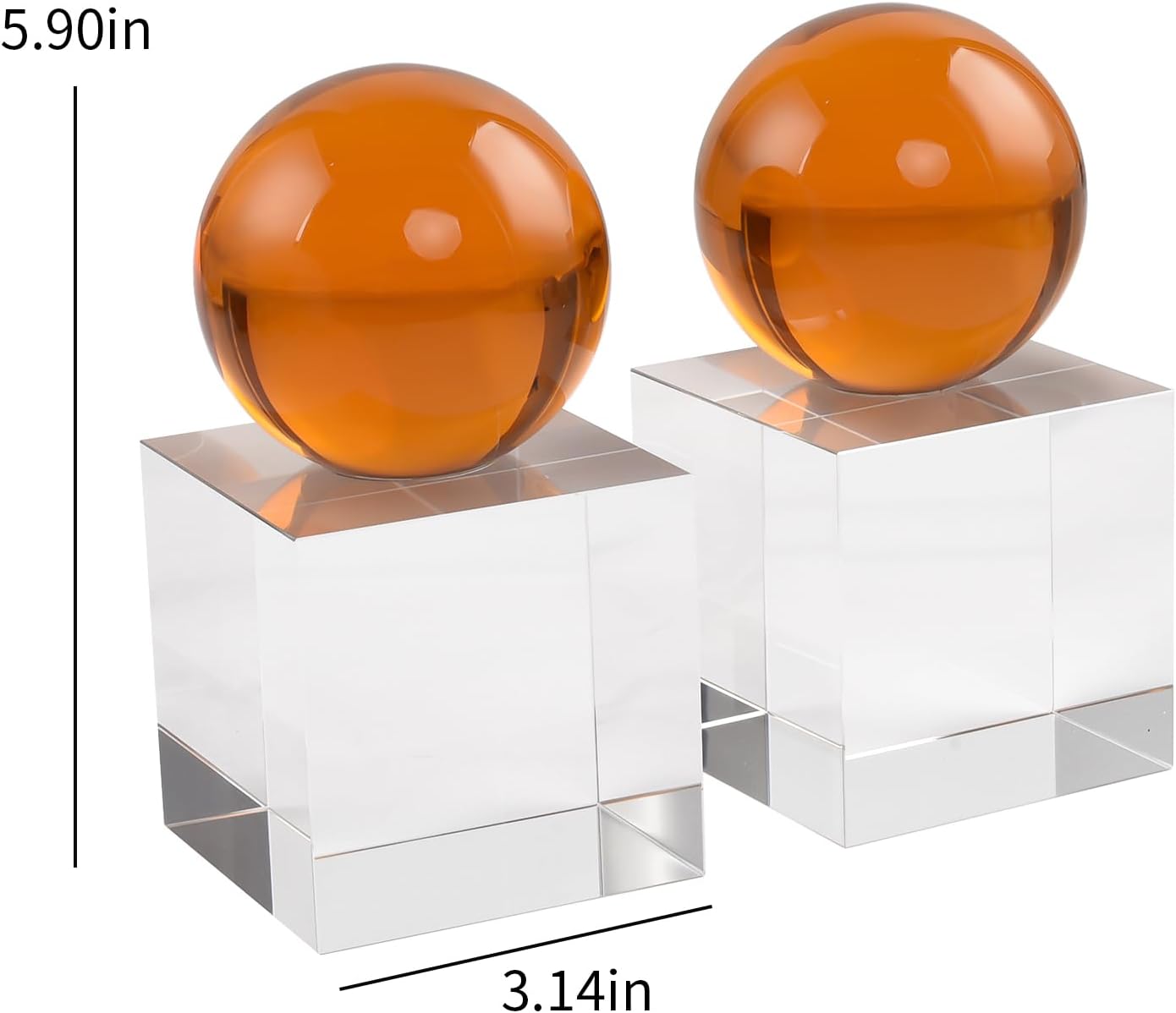 Crystal Bookends / 1 Pair of Decorative Tabletop Bookends / Amber