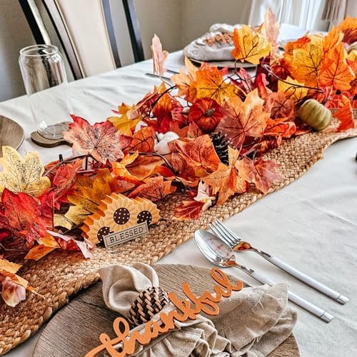 CQURE 2 Pack Fall Leaf Garland, Artificial Fall Vines Autumn Garland Fall Maple Leaves Thanksgiving Decor for Home Wedding Fireplace Christmas