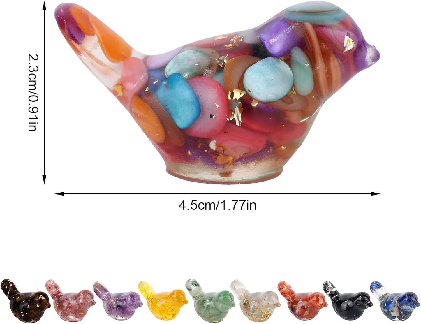 Crystal Gravel Bird Figurines / Set of 10