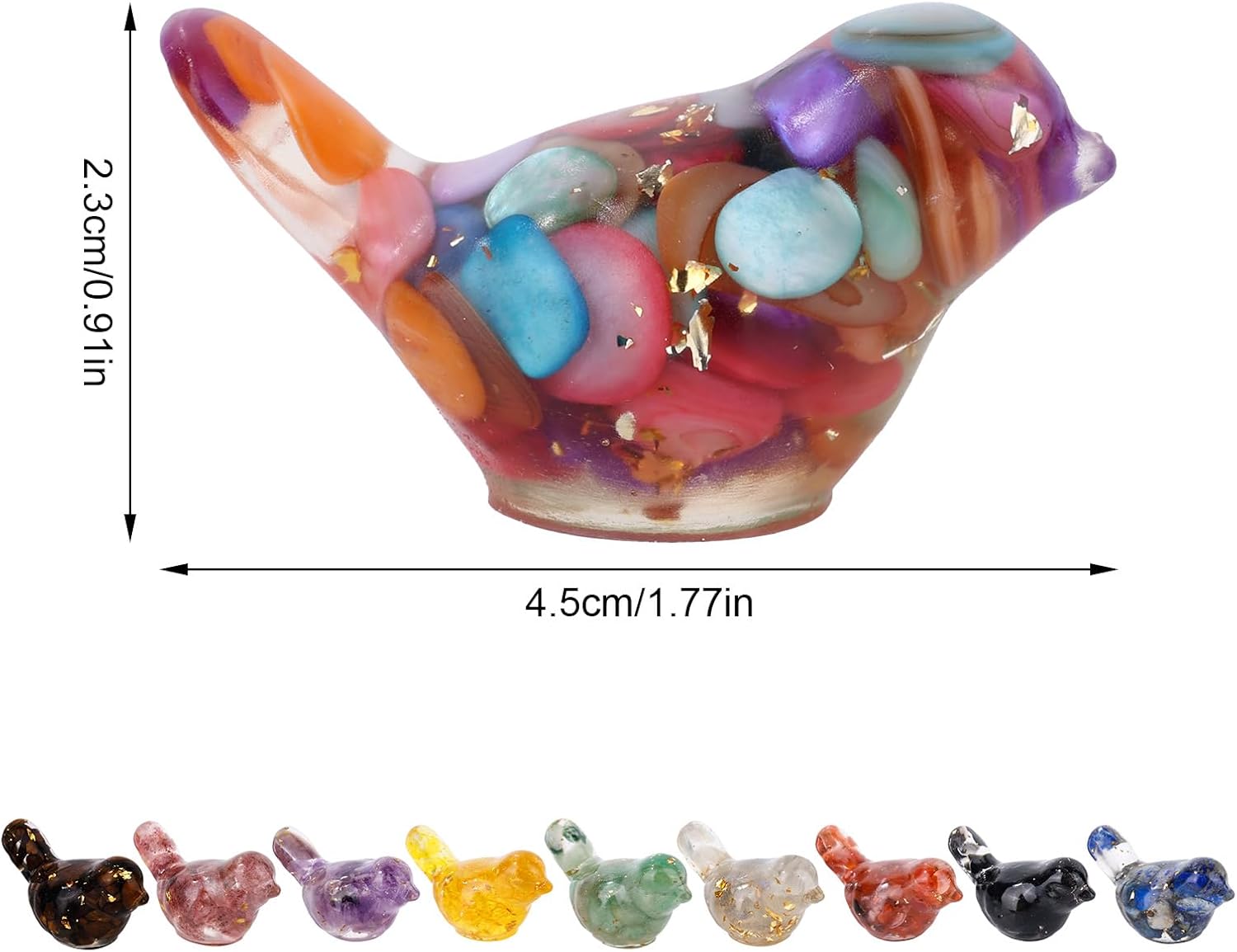 Crystal Gravel Bird Figurines / Set of 10