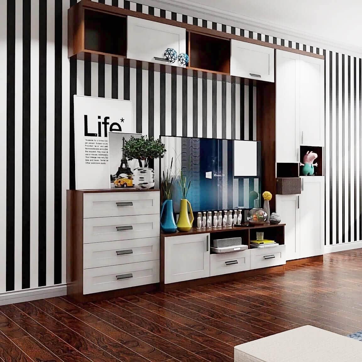 Qianglive17. " Black and White Peel and Stick Wallpaper / Black/white Striped / Striped / 17.3 x 200