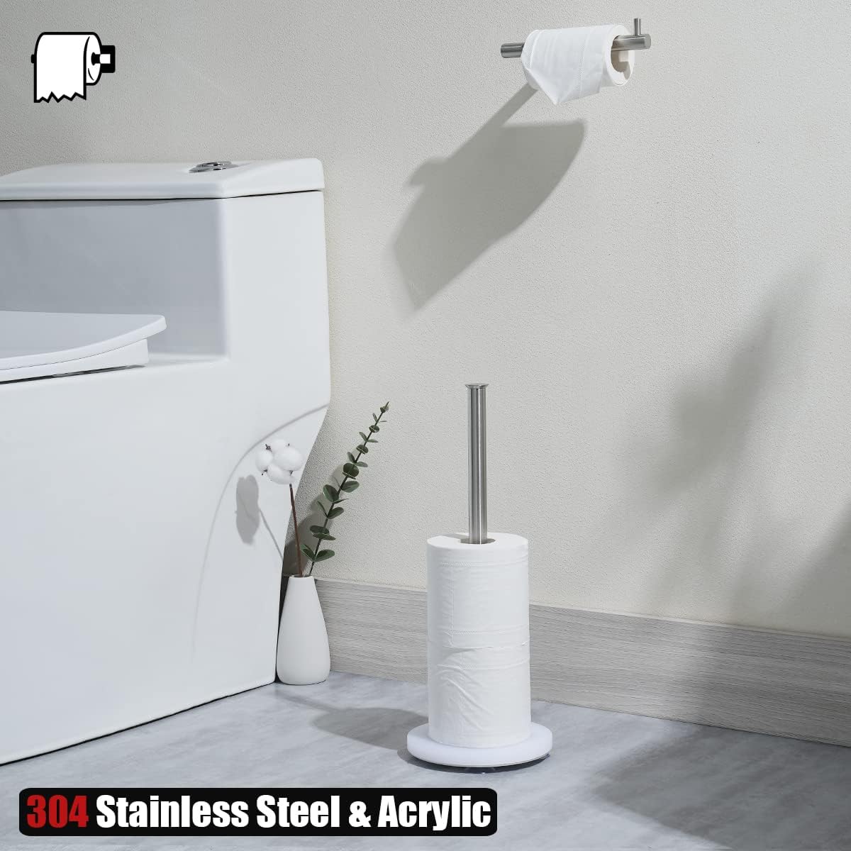 JQK Toilet Paper Storage Stand, 304 Stainless Steel Thicken 0.8mm Tissue Reserve Holder Dispenser for Bathroom, Brushed