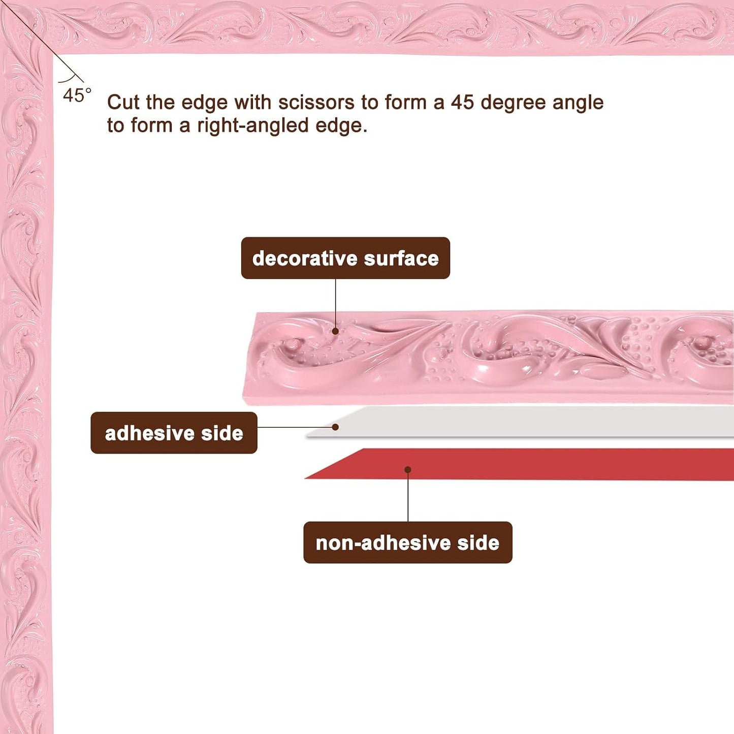 x Self Adhesive Peel and Stick Molding Wallpaper Mirror Frame Border / Pink / 16.4 Inch