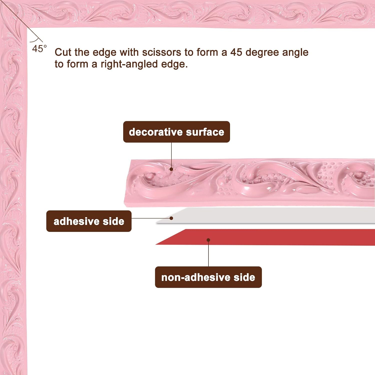 x Self Adhesive Peel and Stick Molding Wallpaper Mirror Frame Border / Pink / 16.4 Inch