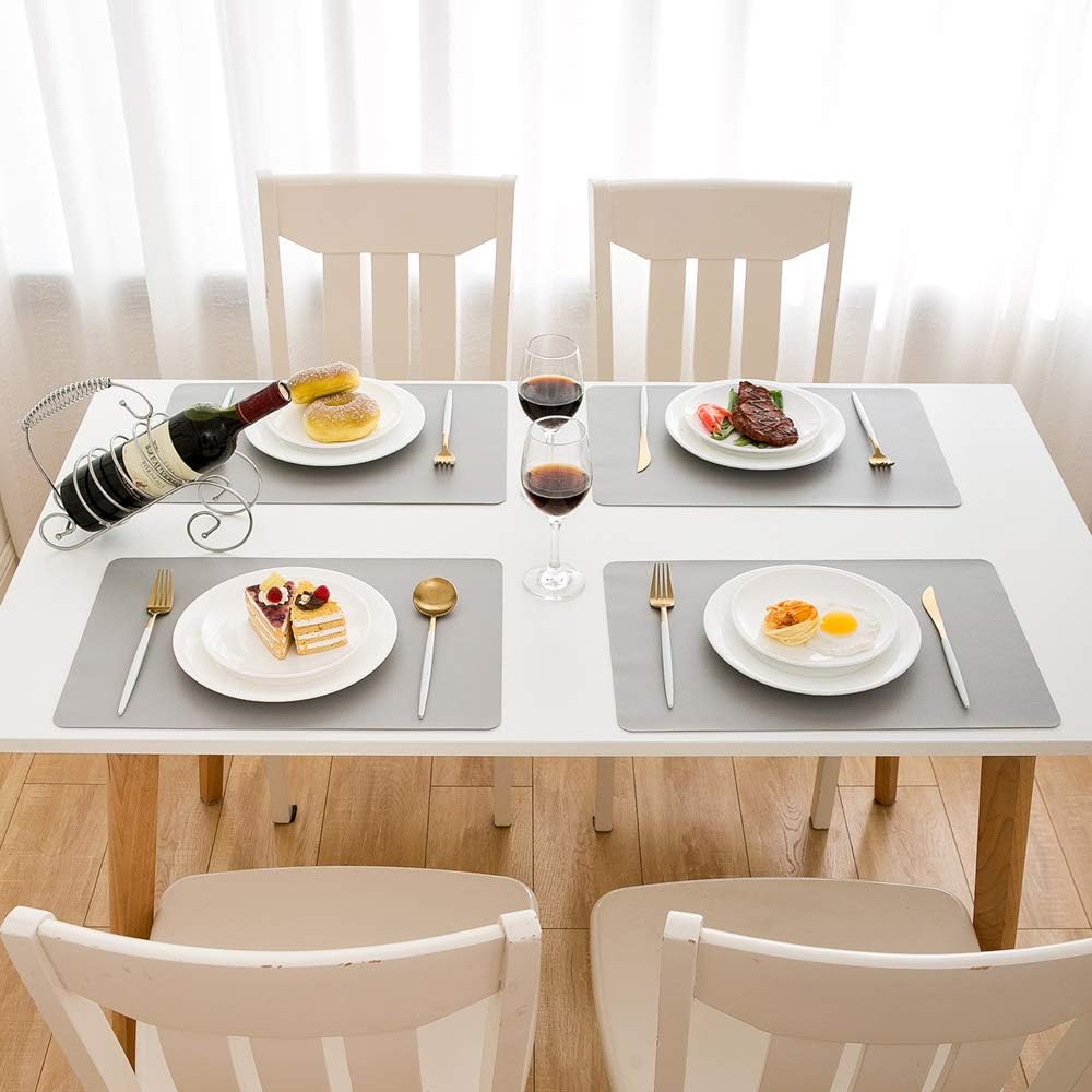 DOLOPL Light Grey Placemats Set of 6, Wipeable Faux Leather Place Mats | Leather-look, Easy Clean,Washable, Heat
