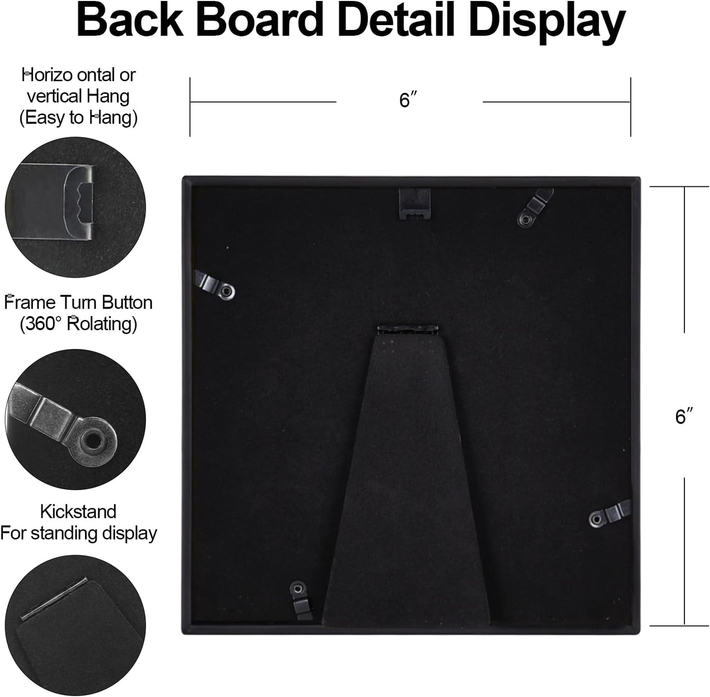 BKABOT 6x6 Black Metal Photo frames 3 Pack HD Glass Mat 5x5 Wall Table | Thin brushed aluminum Picture frames,removable