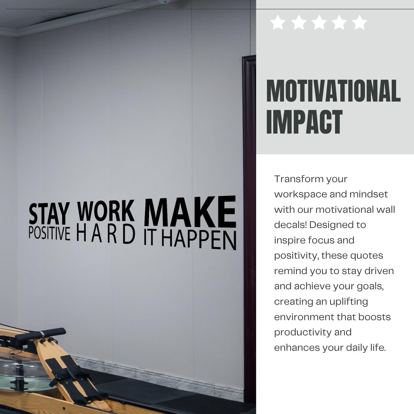 Stay Positive Work Hard Make it Happen Wall Sticker Inspirational Decal Motivational / Black / Large