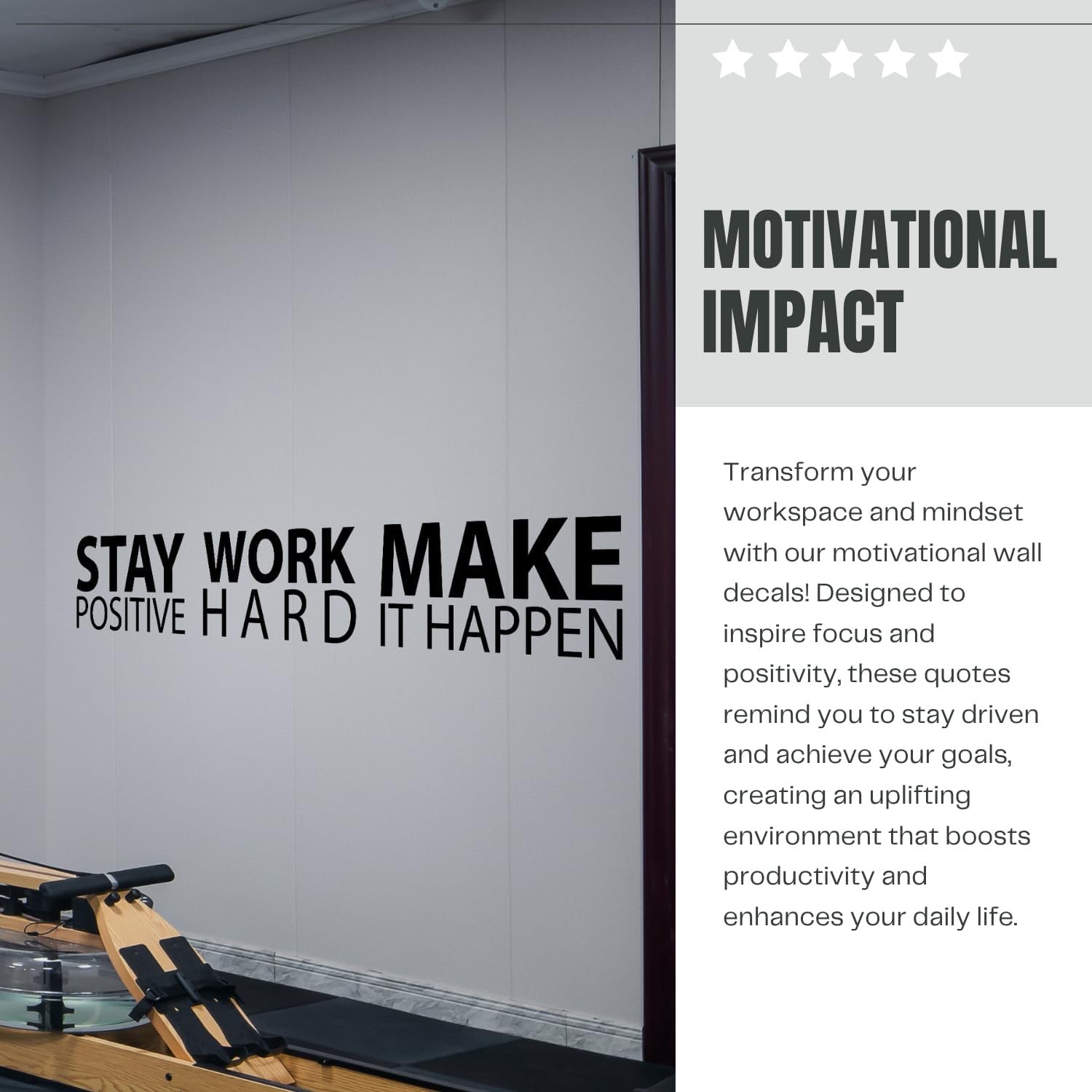 Stay Positive Work Hard Make it Happen Wall Sticker Inspirational Decal Motivational / Black / Large