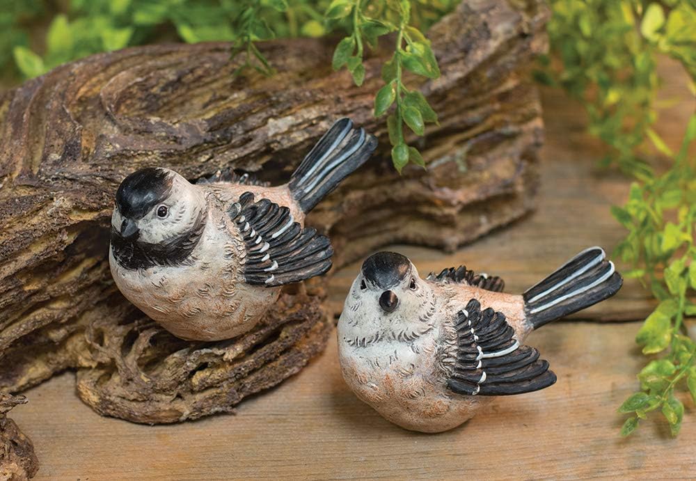 Chickadee Bird Figurines- Bird Decor / Brown / Set of 2
