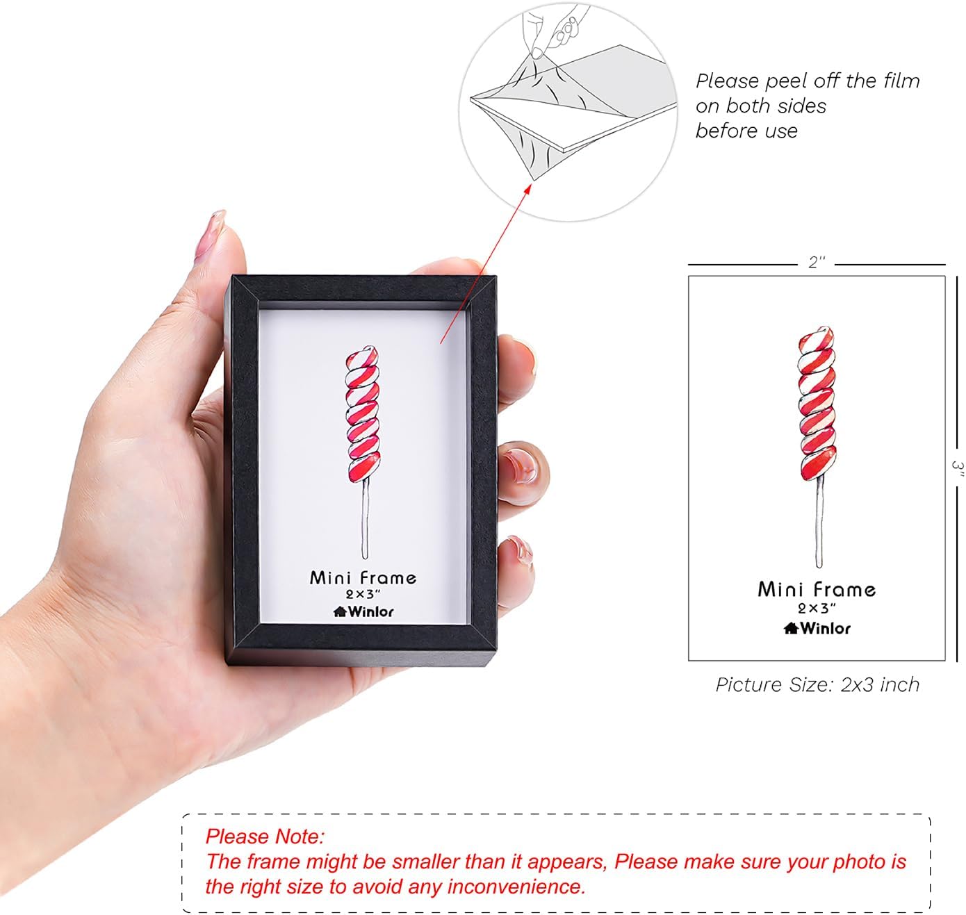 Small Picture Frames / Black / 2 x 3 / Set of 6