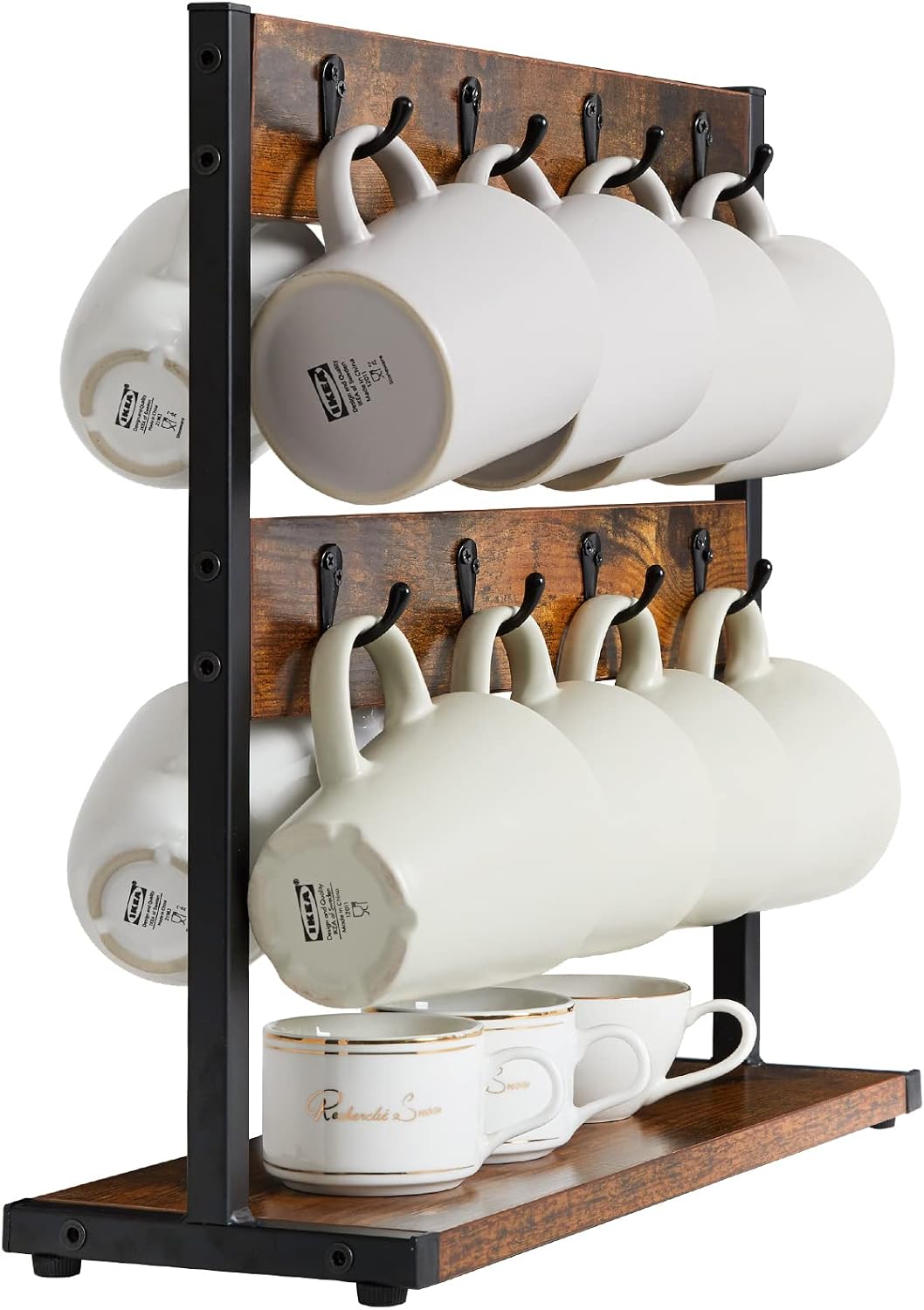 IBUYKE Coffee Mug Holder for Countertop,16 Hook Mug Tree,Brown TBJ001H | Coffee Cup Holder Mug Display Organizer Mug