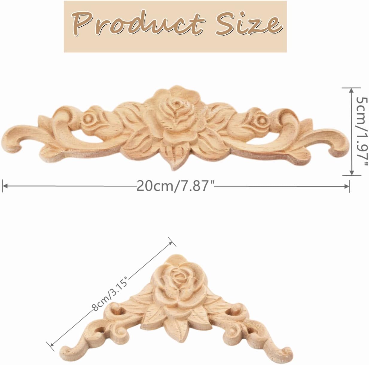 Unpainted Decorative Carved Decals for Bed Door Cabinet Wardrobe Mantel / Small / Set of 5