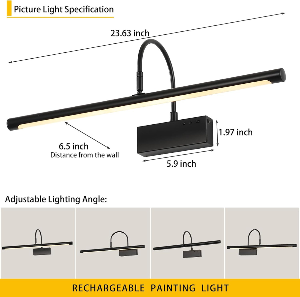 Battery Operated Picture Light with Remote, 24 inch Wireless Rechargeable Art Light with Timer, Dimmable 3CCT Gallery