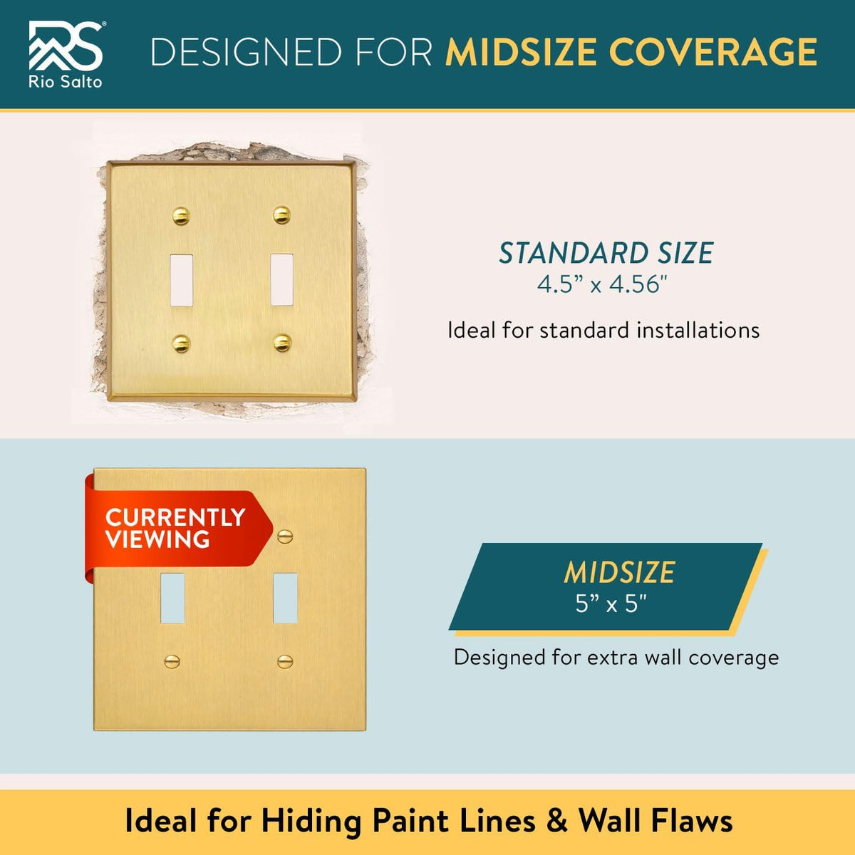 Rio Salto Gold Decorative 2 Light Switch Cover Plate Outlet Covers 2 Pack Double Toggle Switch Plate 2-Gang Flip Switch
