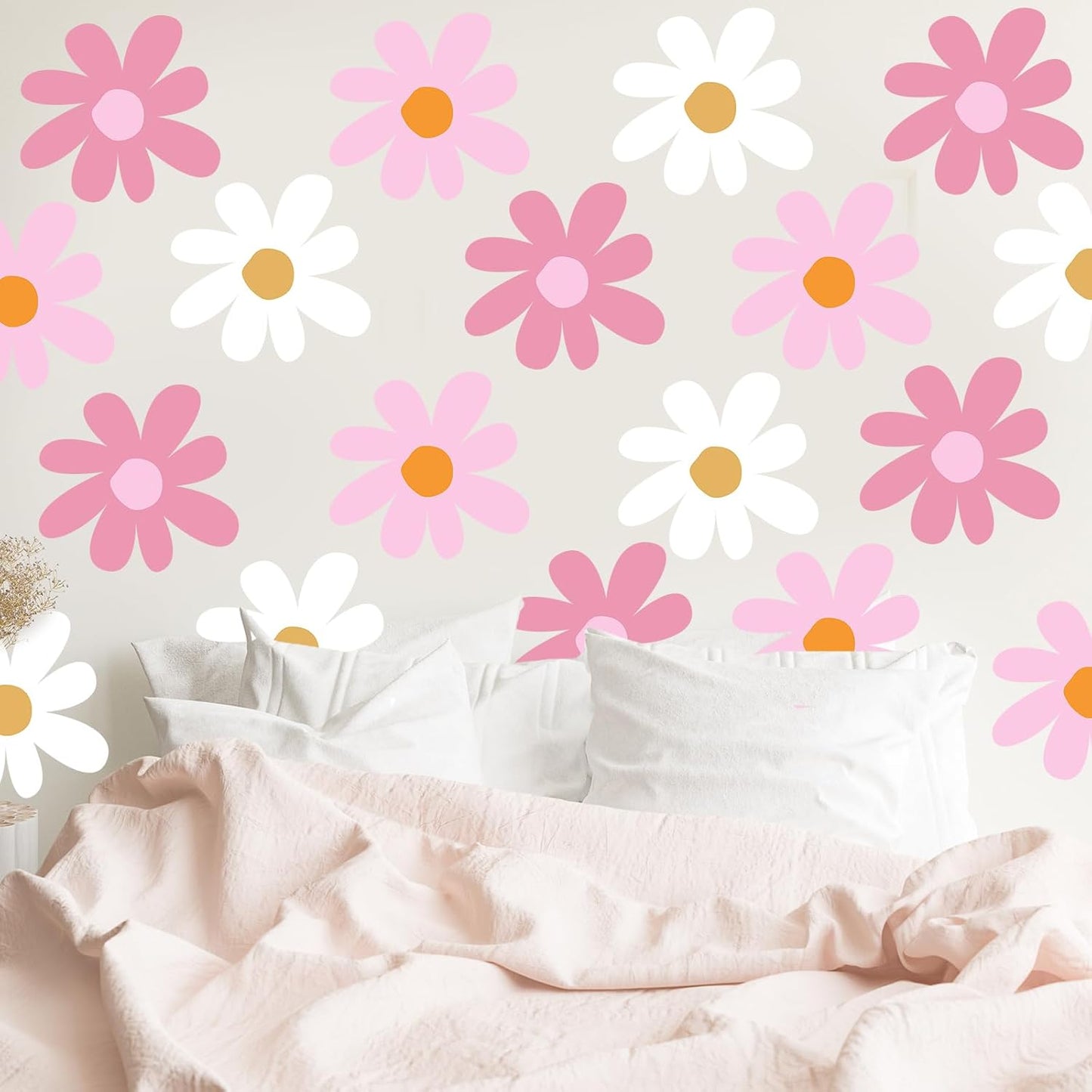 12 Sheet Daisy Wall Sticker Decal Removable Daisy Bedroom / Delicate Style / Classic Color / Pink