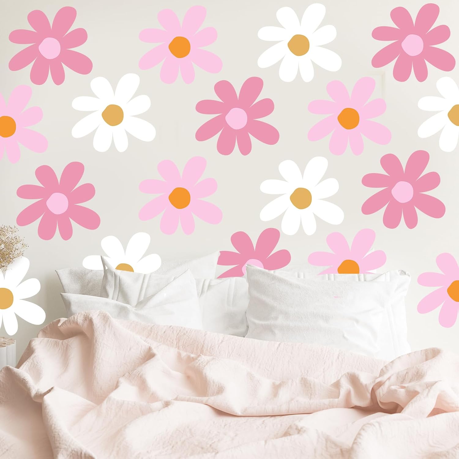 12 Sheet Daisy Wall Sticker Decal Removable Daisy Bedroom / Delicate Style / Classic Color / Pink