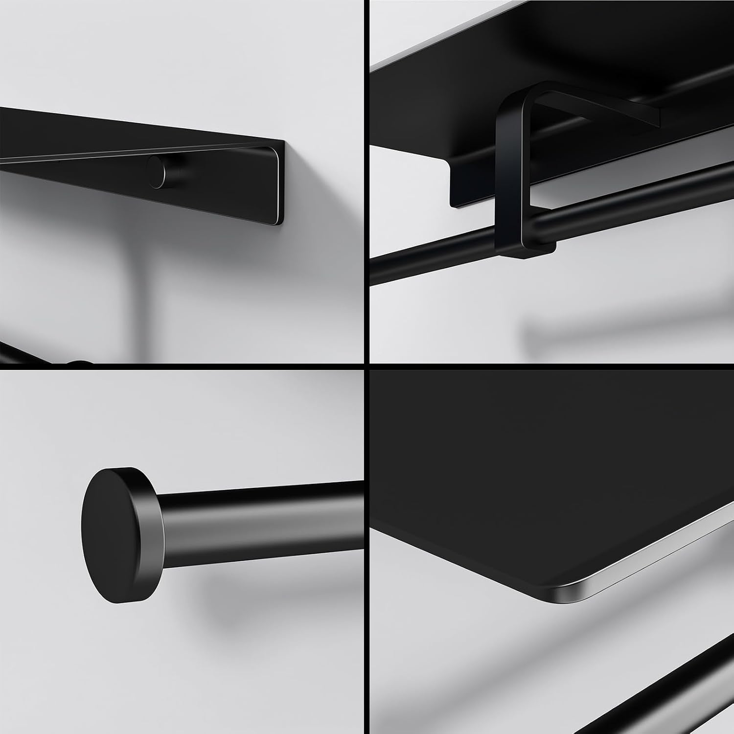 Matte Black Toilet Paper Holder with Shelf, Wall-Mounted Bathroom Organizer, Double Roll