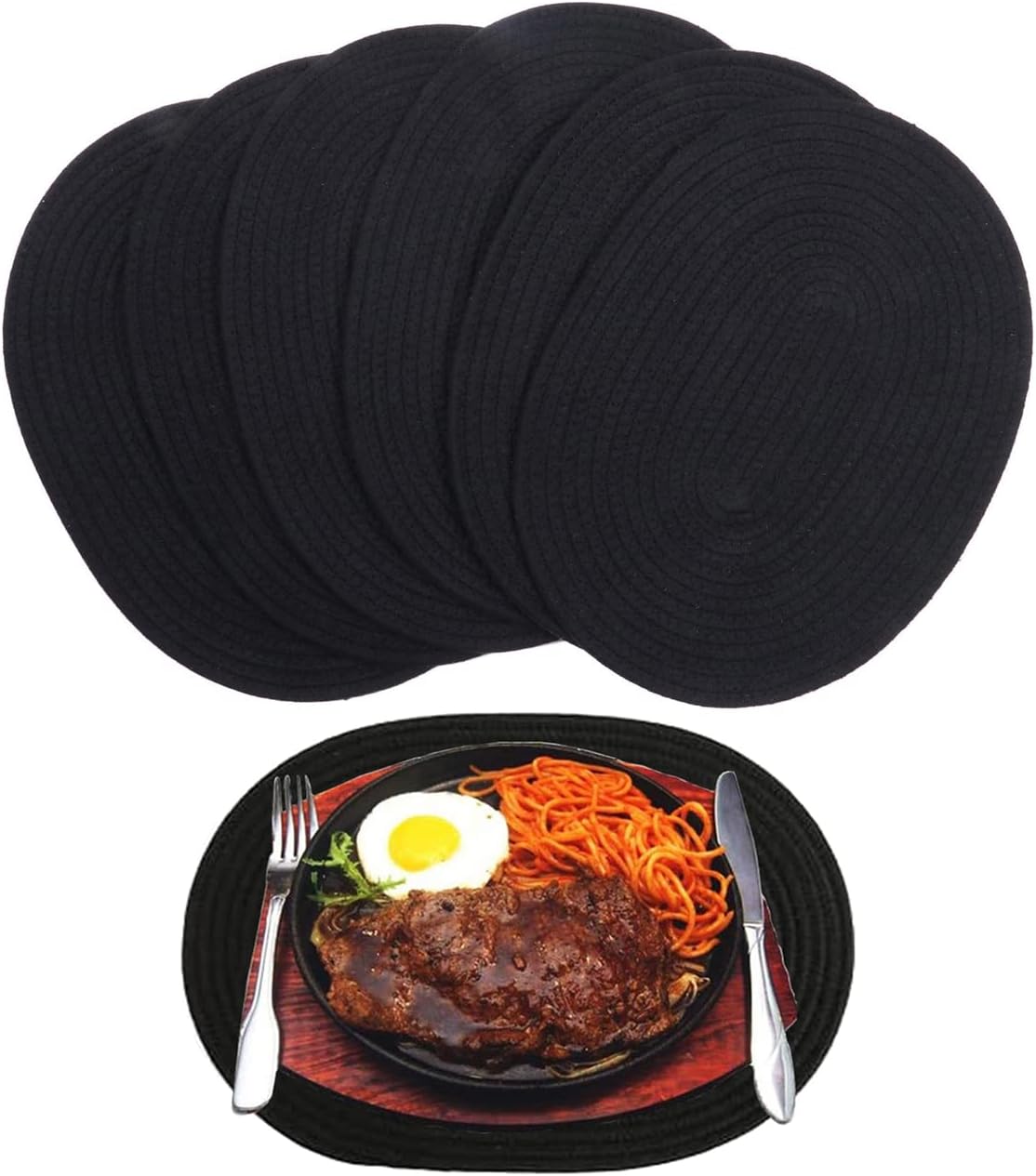 6 Pack Woven Placemats Fabric Tablemats, 12x16 inches Plate Chargers Cotton Weave Placemat Oval Braided Rattan
