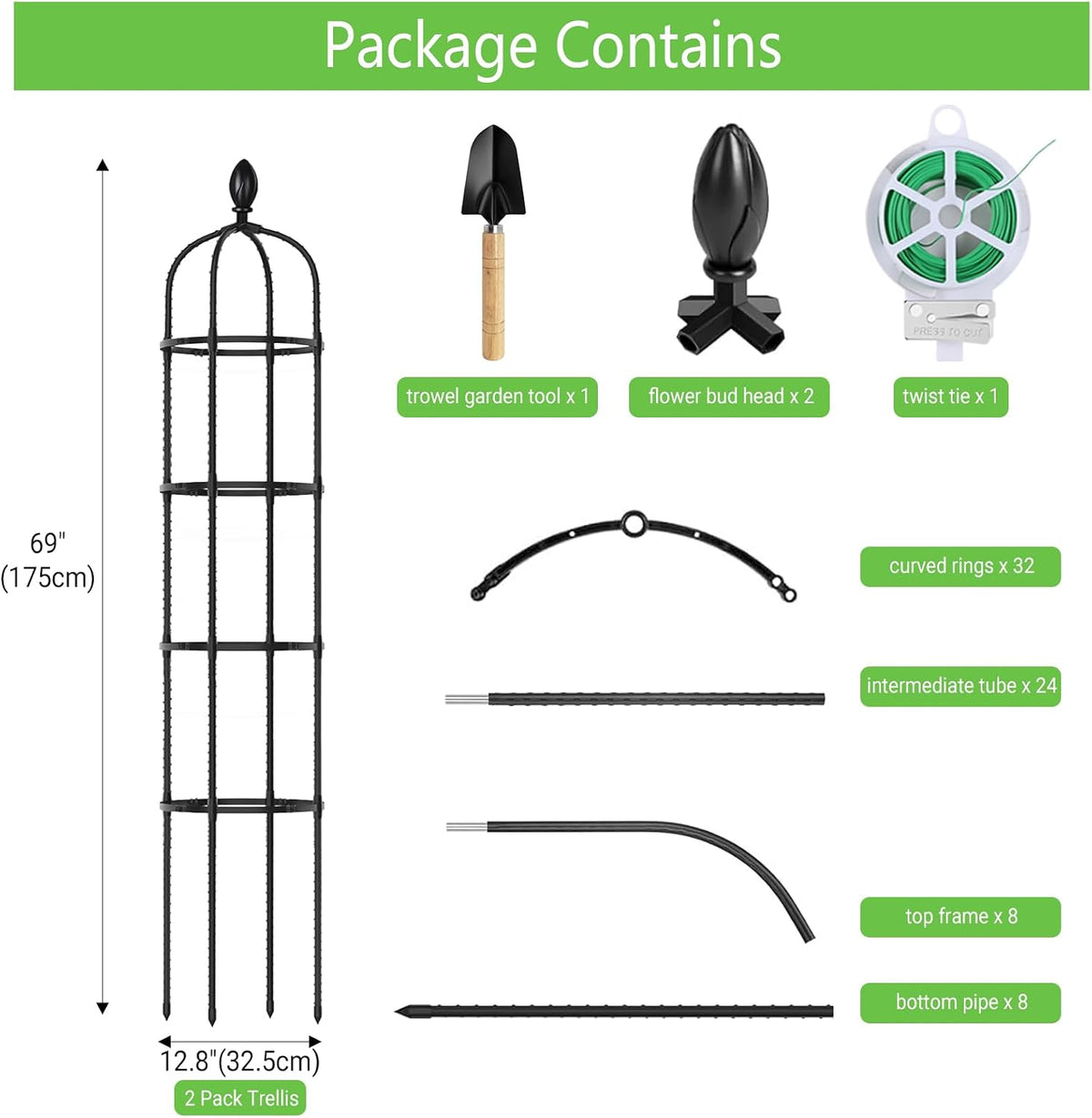 2 Pack 6Ft Tall Garden Obelisk Trellis for Climbing Plants Outdoor | Rustproof Plant Trellis Garden Tower Trellis for