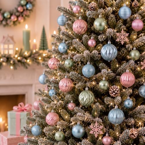 Lunmon 64 Pcs Pastel Christmas Ball Ornament 1.57/1.97/2.36 Inch Xmas Bulbs
