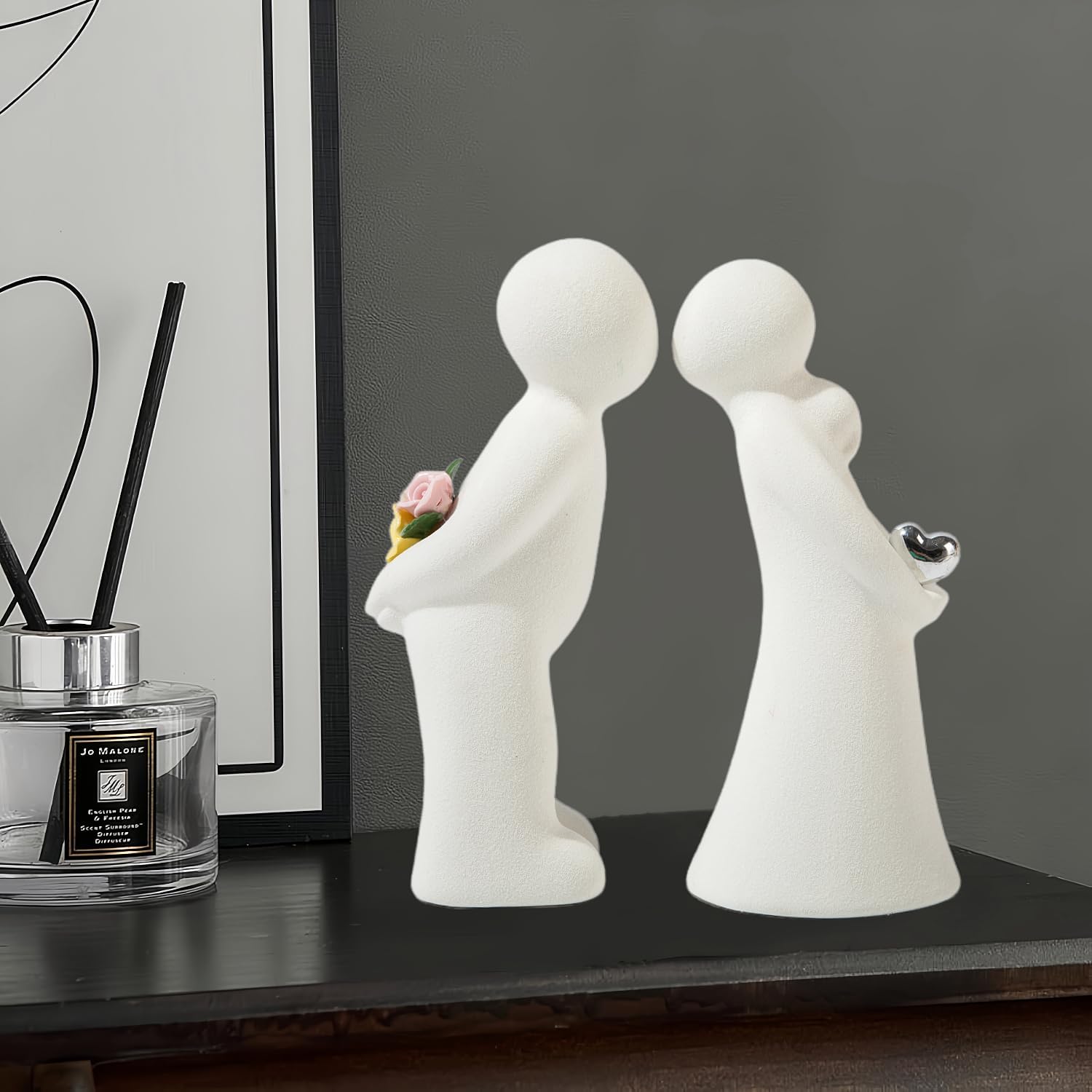 Ceramic Couple Statue / Modern Aesthetic Couple Sculpture Love Sign Figurines