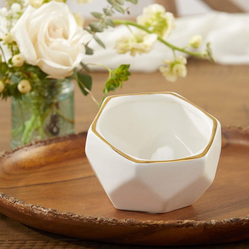 Geometric Ceramic Planters Decorative Bowls / Small & Medium / White / Set of 2
