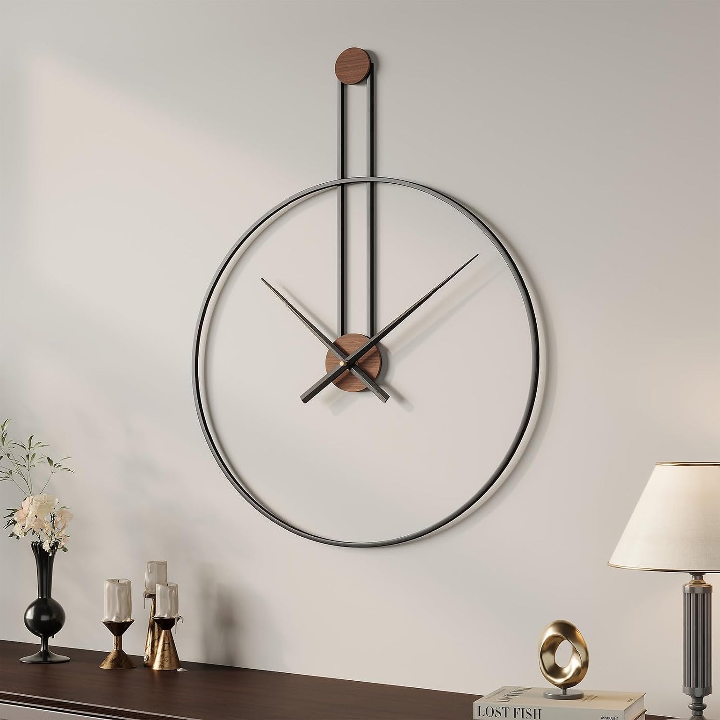 Cuspin 24 Inch Large Wall Clock, Modern Black Metal Clocks for Living Room | Silent non ticking, battery operated, open